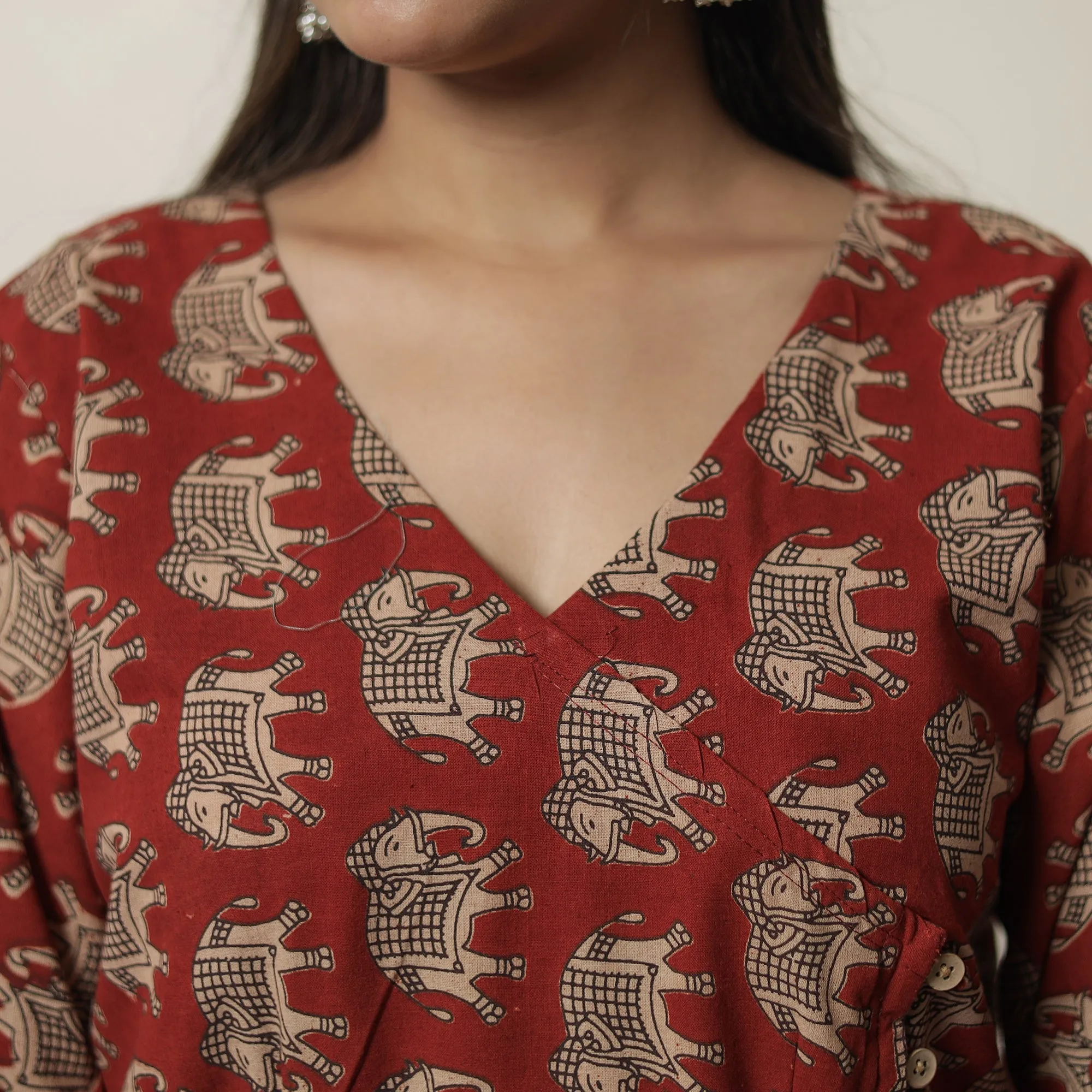 Red - Kalamkari Printed Cotton Straight Kurta 19 sold by Itokri product image thumbnail 4