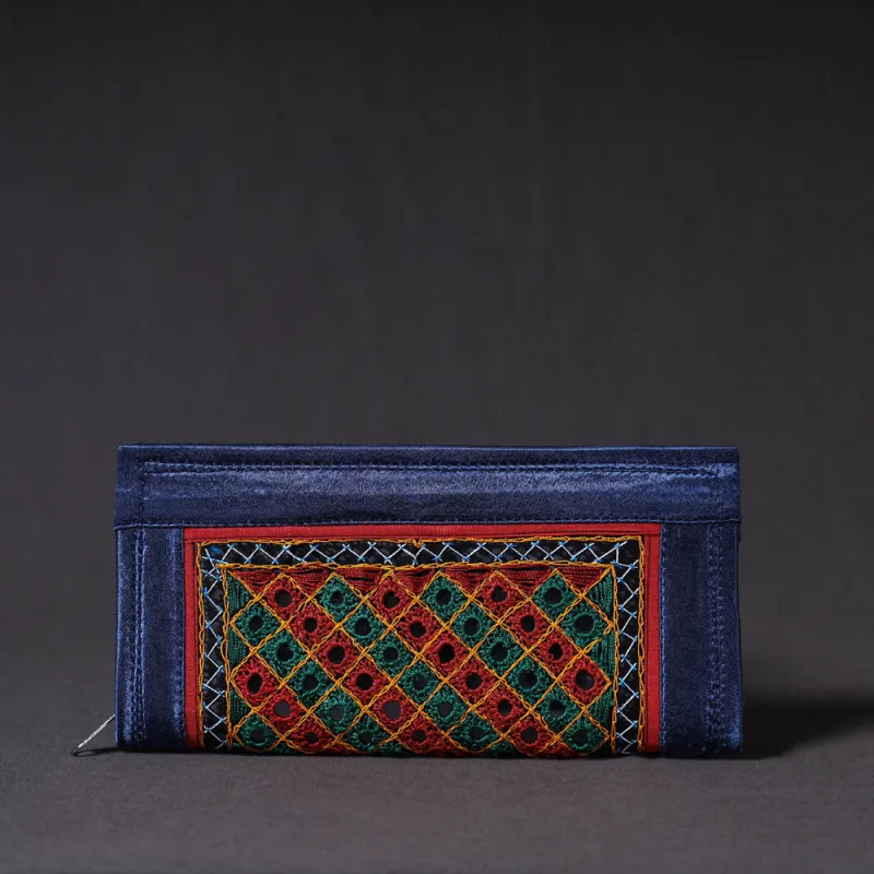 Blue - Kutchi Embroidery Mirror Work Clutch made by Itokri