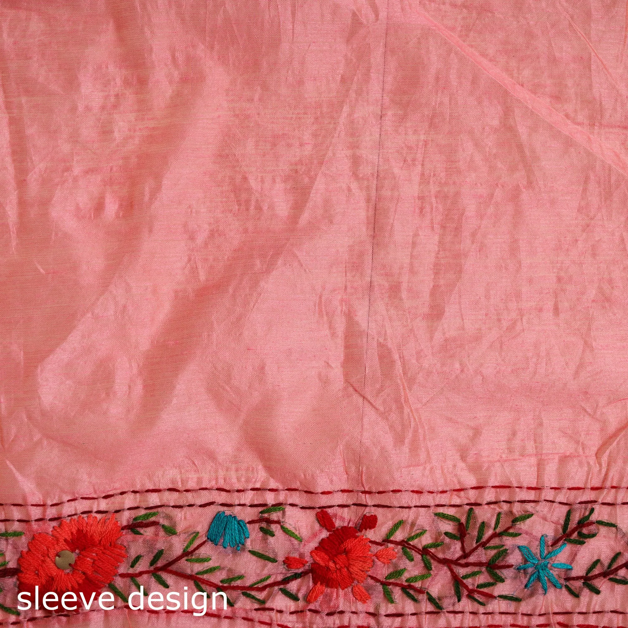 Pink - Phulkari Hand Embroidery Chapa Work Chanderi Silk Saree 14 sold by Itokri product image thumbnail 4