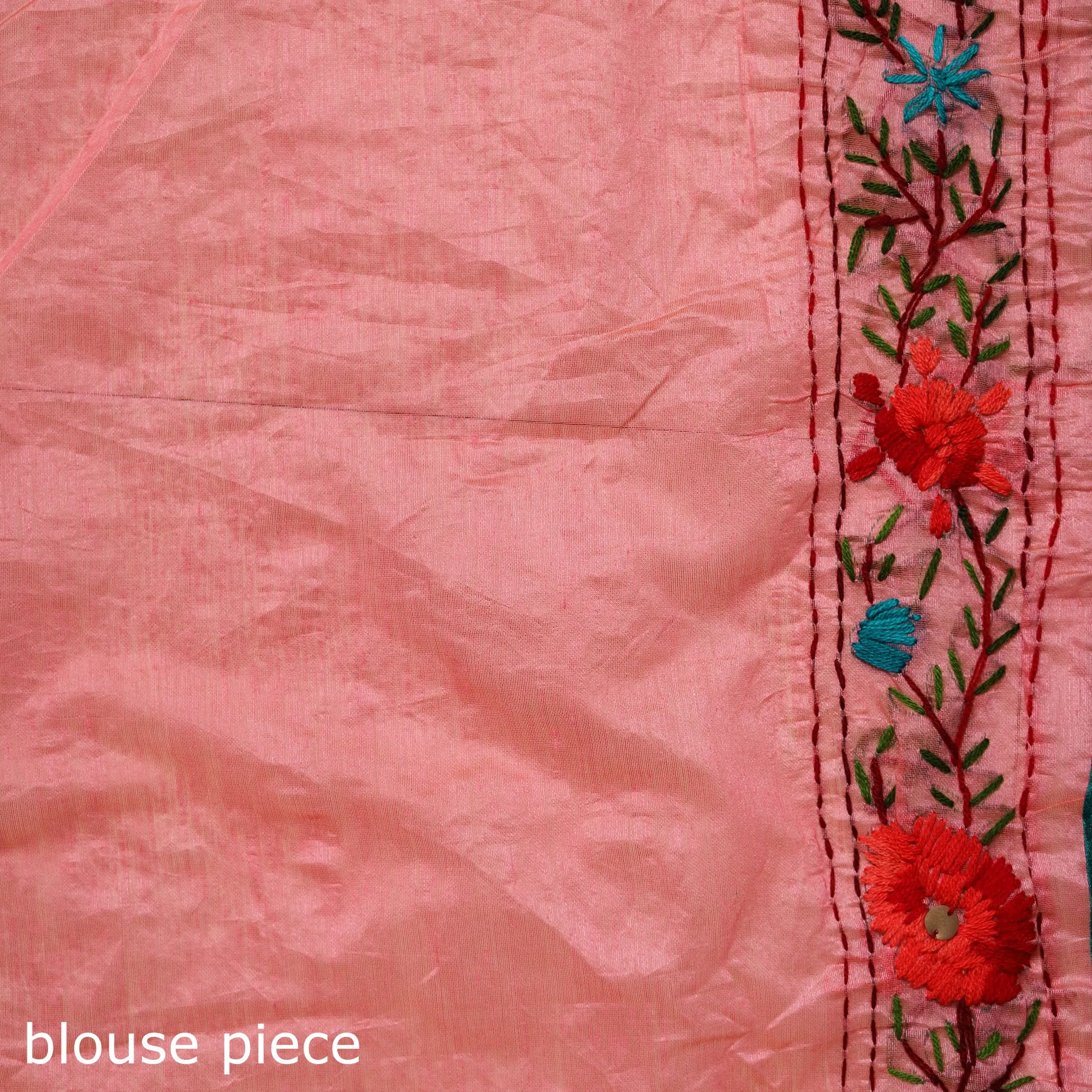 Pink - Phulkari Hand Embroidery Chapa Work Chanderi Silk Saree 14 sold by Itokri product image thumbnail 5