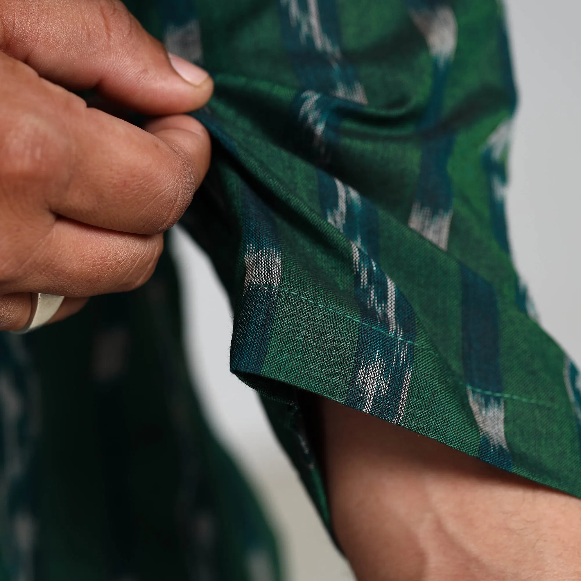 Dark Green - Sambalpuri Ikat Weave Cotton Men Short Kurta sold by Itokri product image thumbnail 5