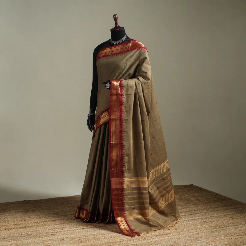 Brown - Kanchipuram Buti Cotton Saree with Border 05 made by Itokri