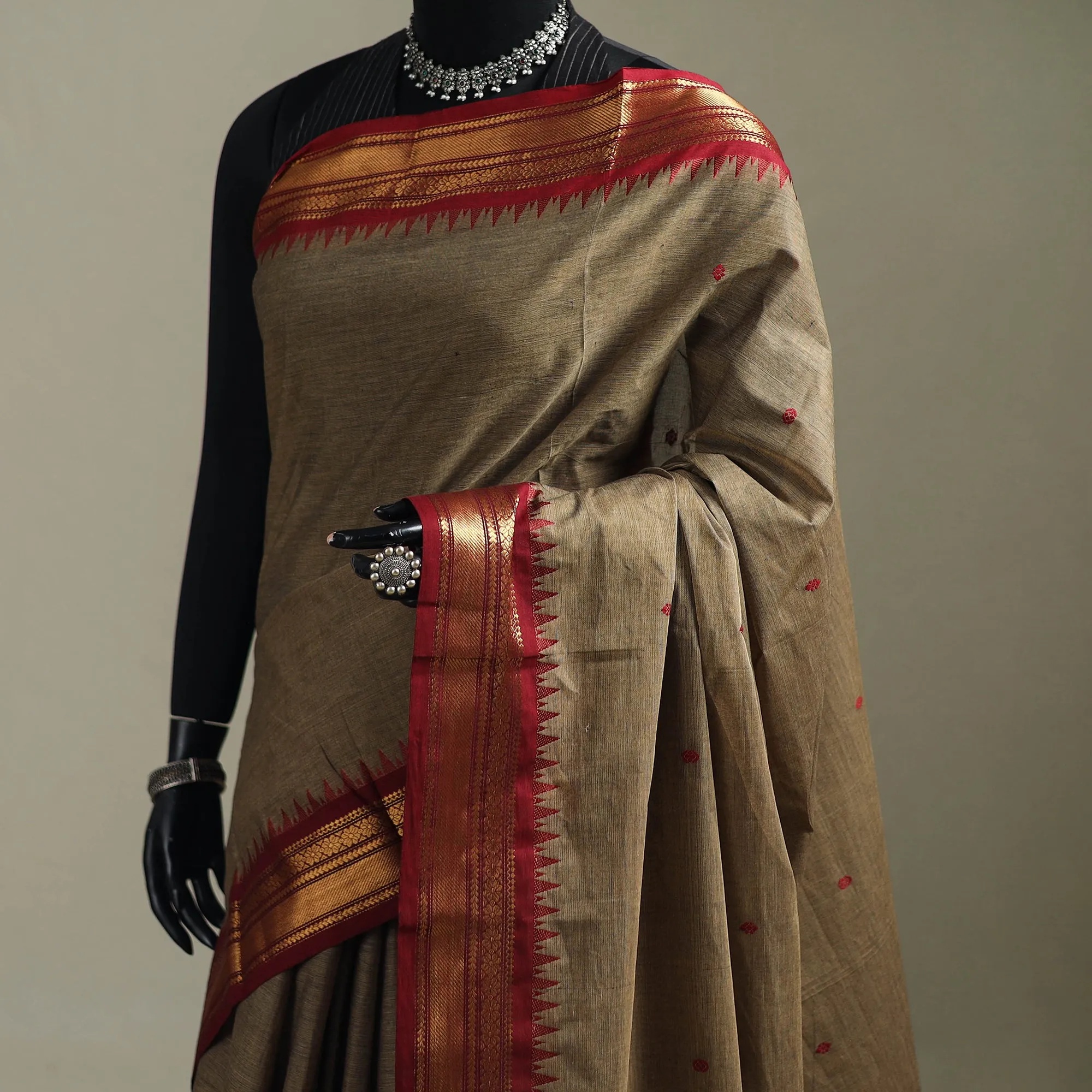 Brown - Kanchipuram Buti Cotton Saree with Border 05 sold by Itokri product image thumbnail 2