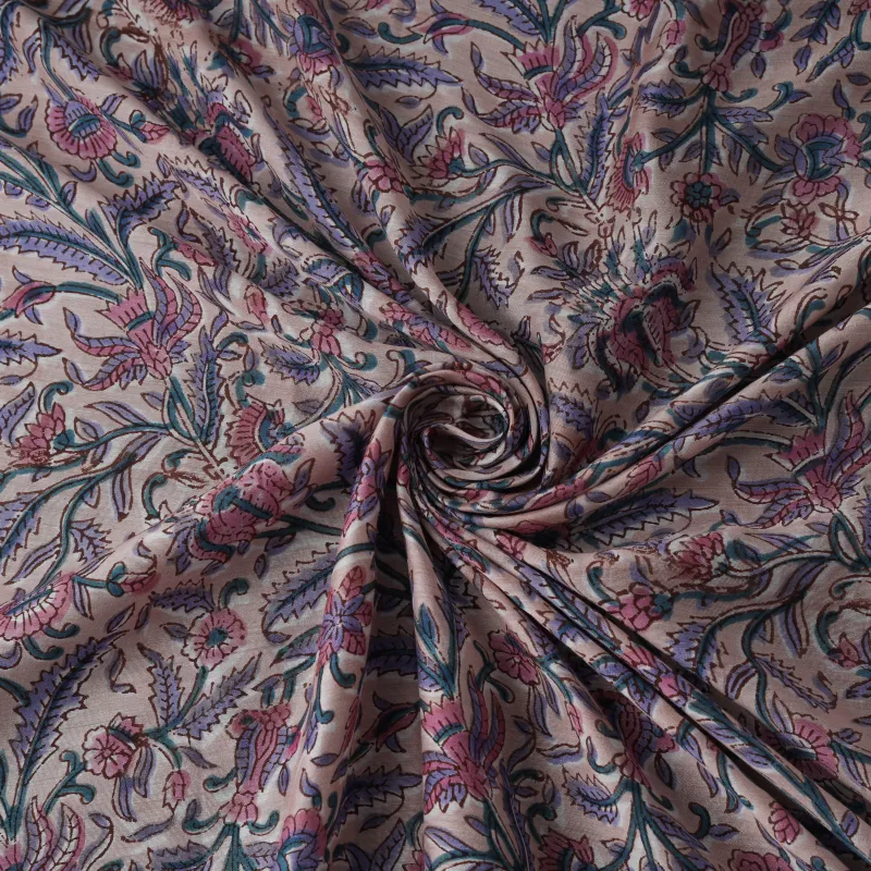 Pink - Sanganeri Hand Block Print Modal Silk Fabric 31 made by Itokri