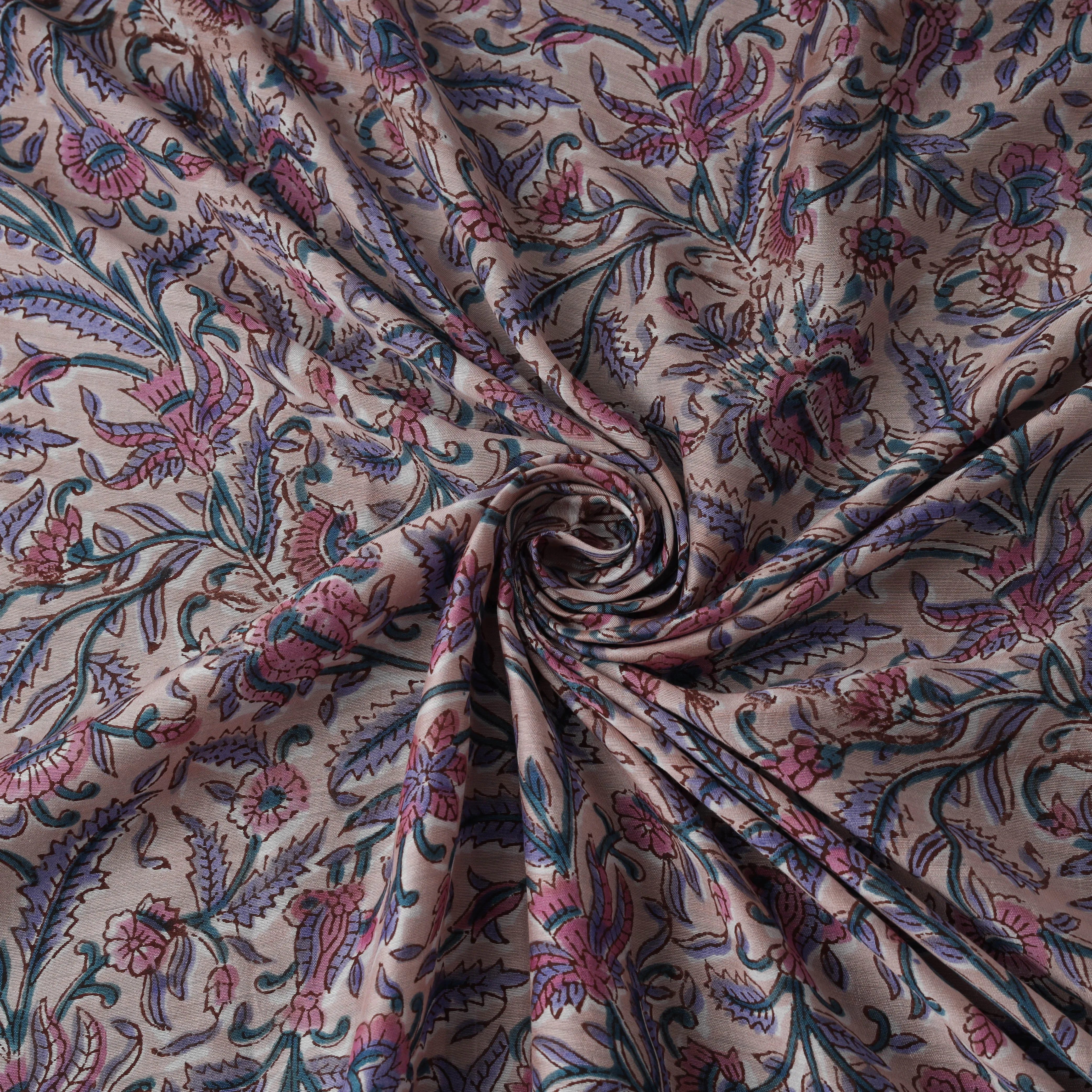 Pink - Sanganeri Hand Block Print Modal Silk Fabric 31 sold by Itokri