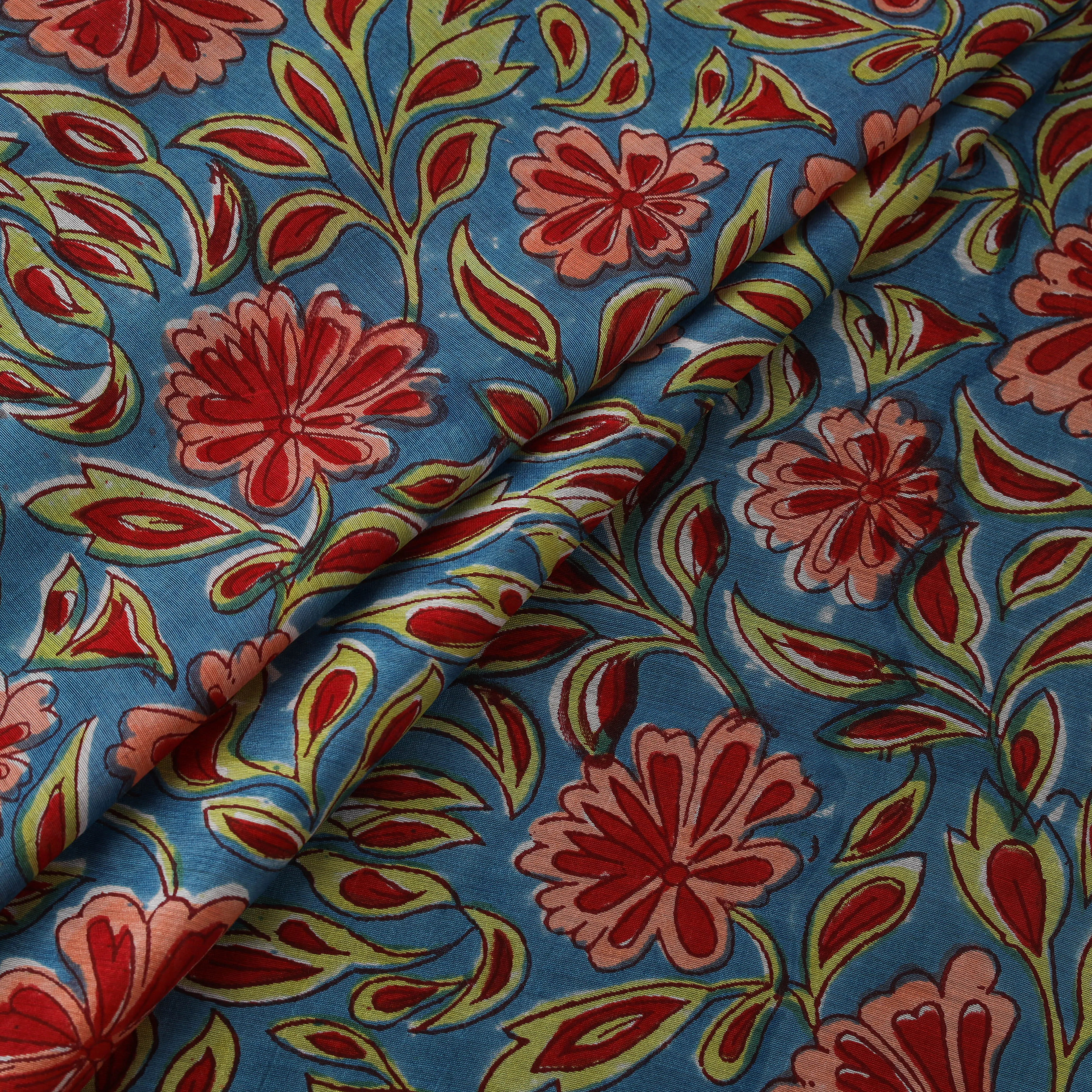 Blue - Sanganeri Hand Block Print Modal Silk Fabric 30 sold by Itokri product image thumbnail 3