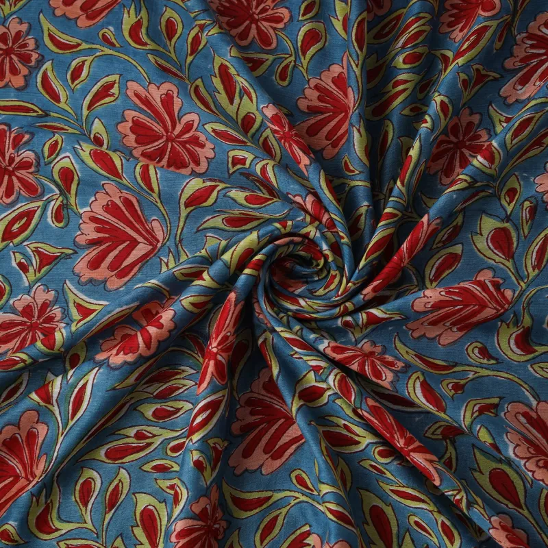 Blue - Sanganeri Hand Block Print Modal Silk Fabric 30 made by Itokri