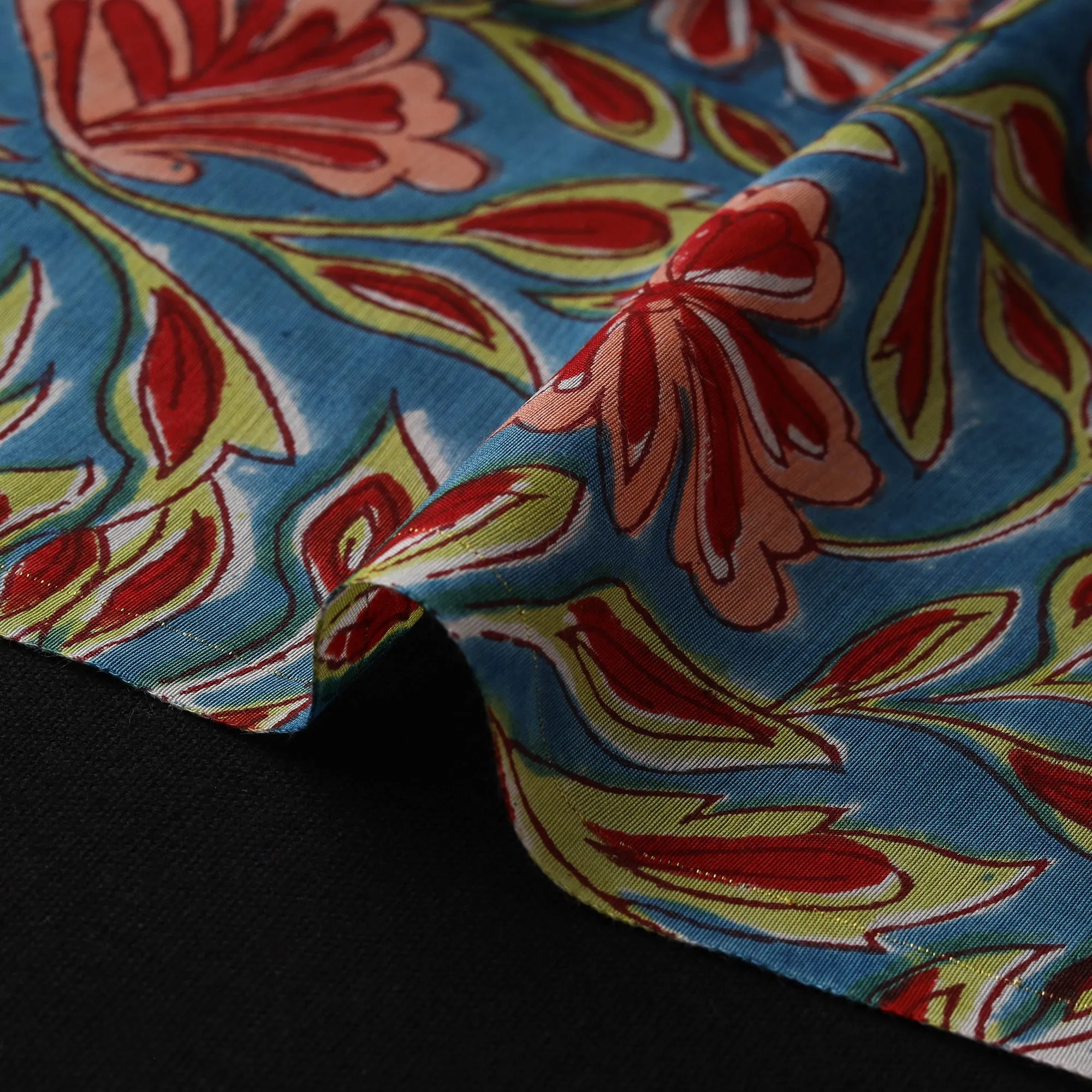 Blue - Sanganeri Hand Block Print Modal Silk Fabric 30 sold by Itokri product image thumbnail 4