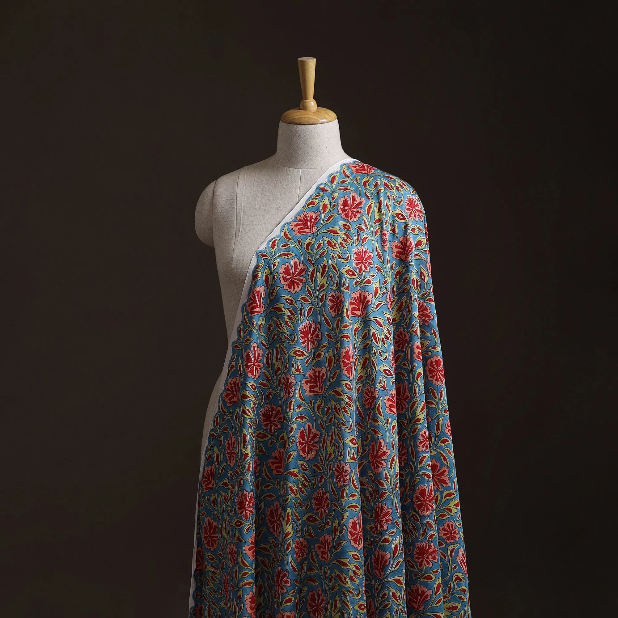 Blue - Sanganeri Hand Block Print Modal Silk Fabric 30 sold by Itokri product image thumbnail 2