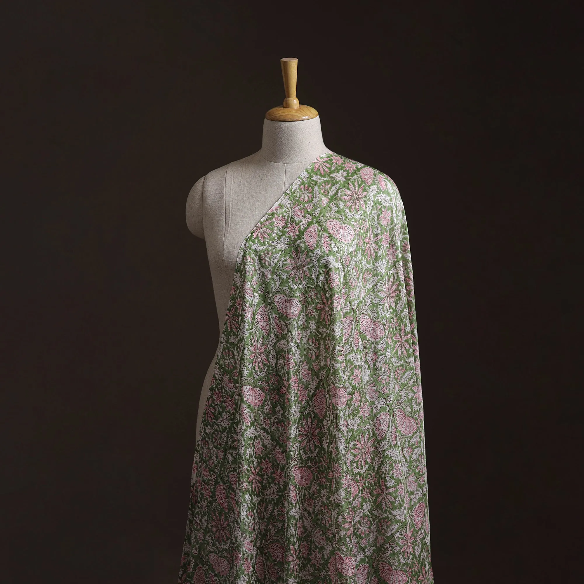 Green - Sanganeri Hand Block Print Modal Silk Fabric 27 sold by Itokri product image thumbnail 2