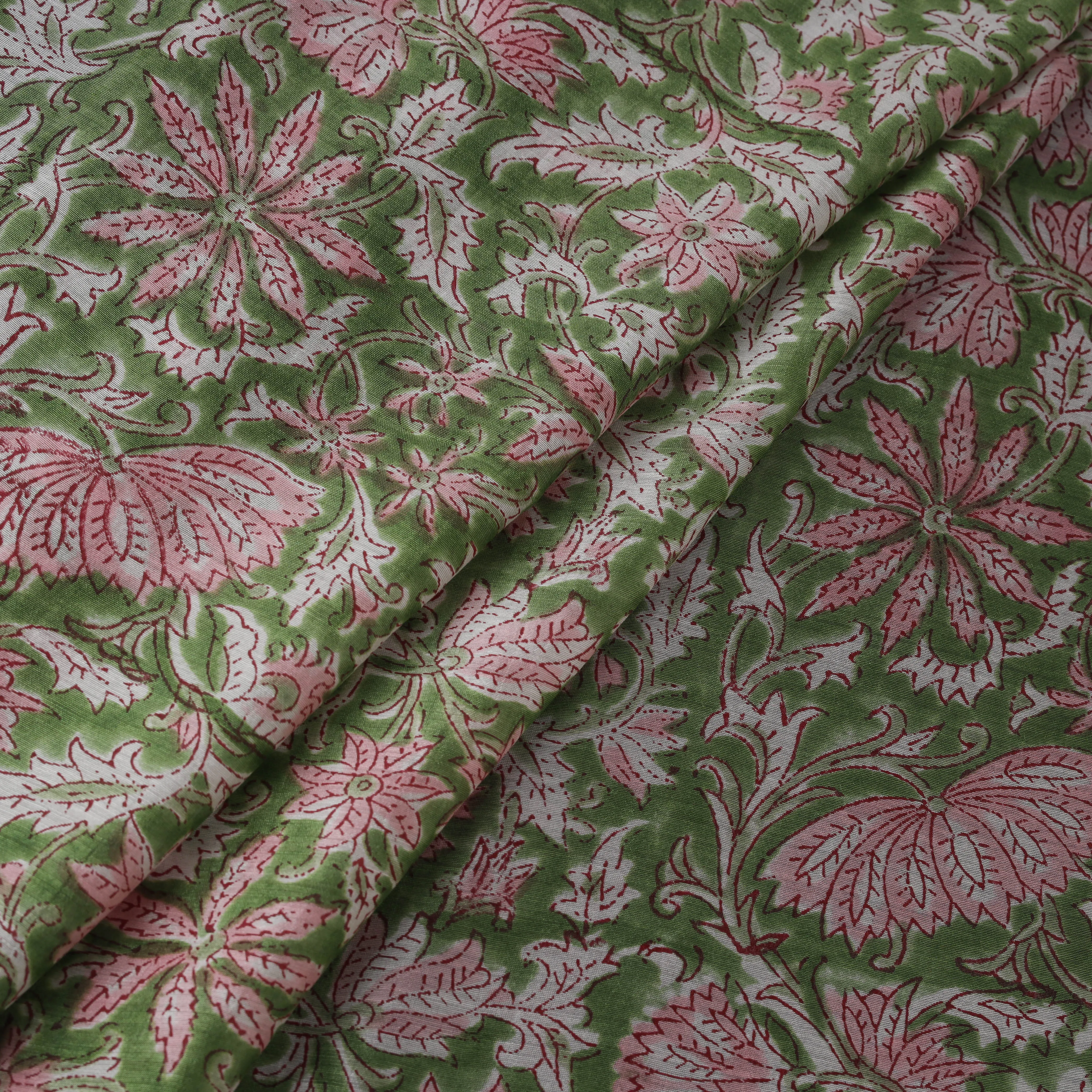Green - Sanganeri Hand Block Print Modal Silk Fabric 27 sold by Itokri product image thumbnail 3