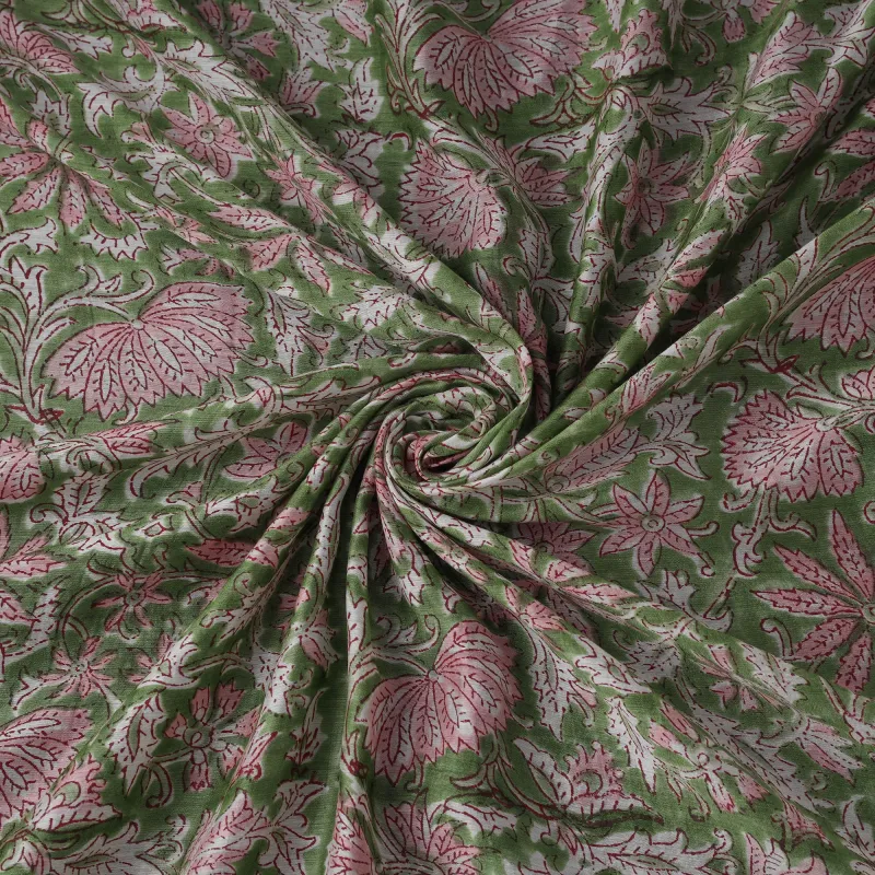 Green - Sanganeri Hand Block Print Modal Silk Fabric 27 made by Itokri