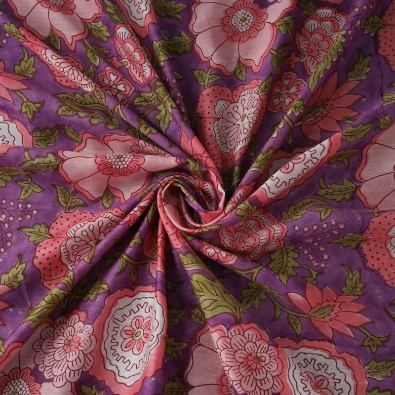 Purple - Sanganeri Hand Block Print Modal Silk Fabric 25 made by Itokri