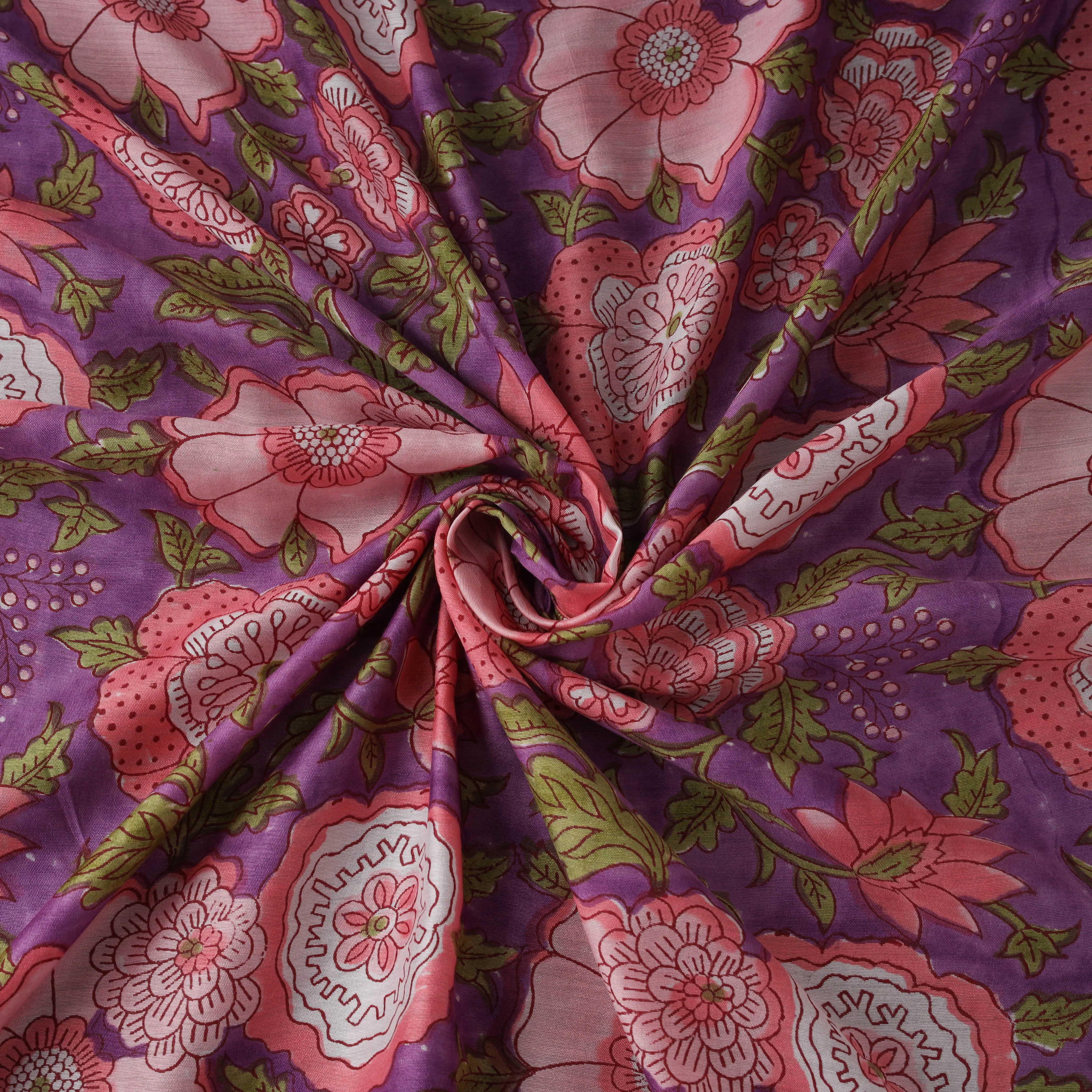 Purple - Sanganeri Hand Block Print Modal Silk Fabric 25 sold by Itokri
