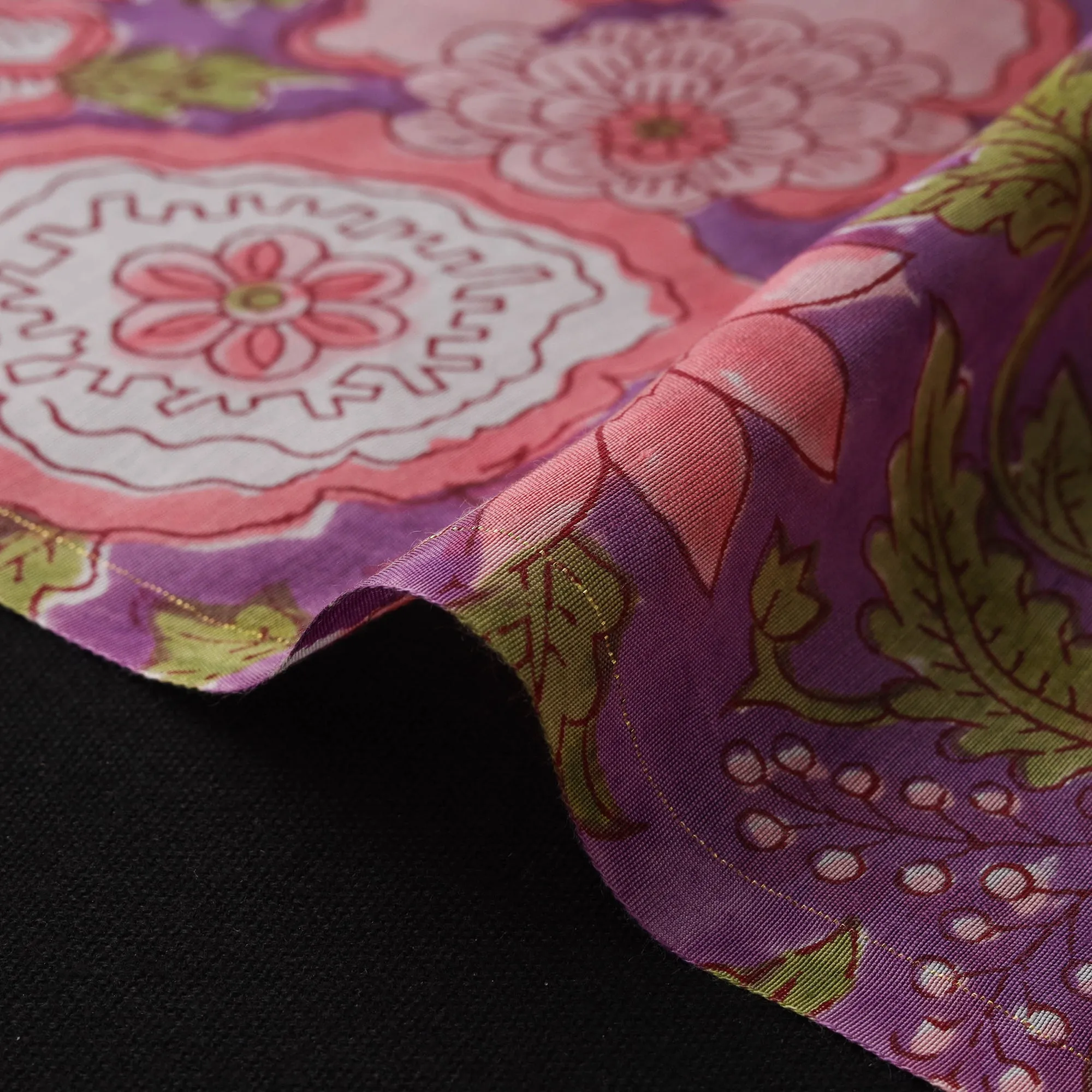 Purple - Sanganeri Hand Block Print Modal Silk Fabric 25 sold by Itokri product image thumbnail 4