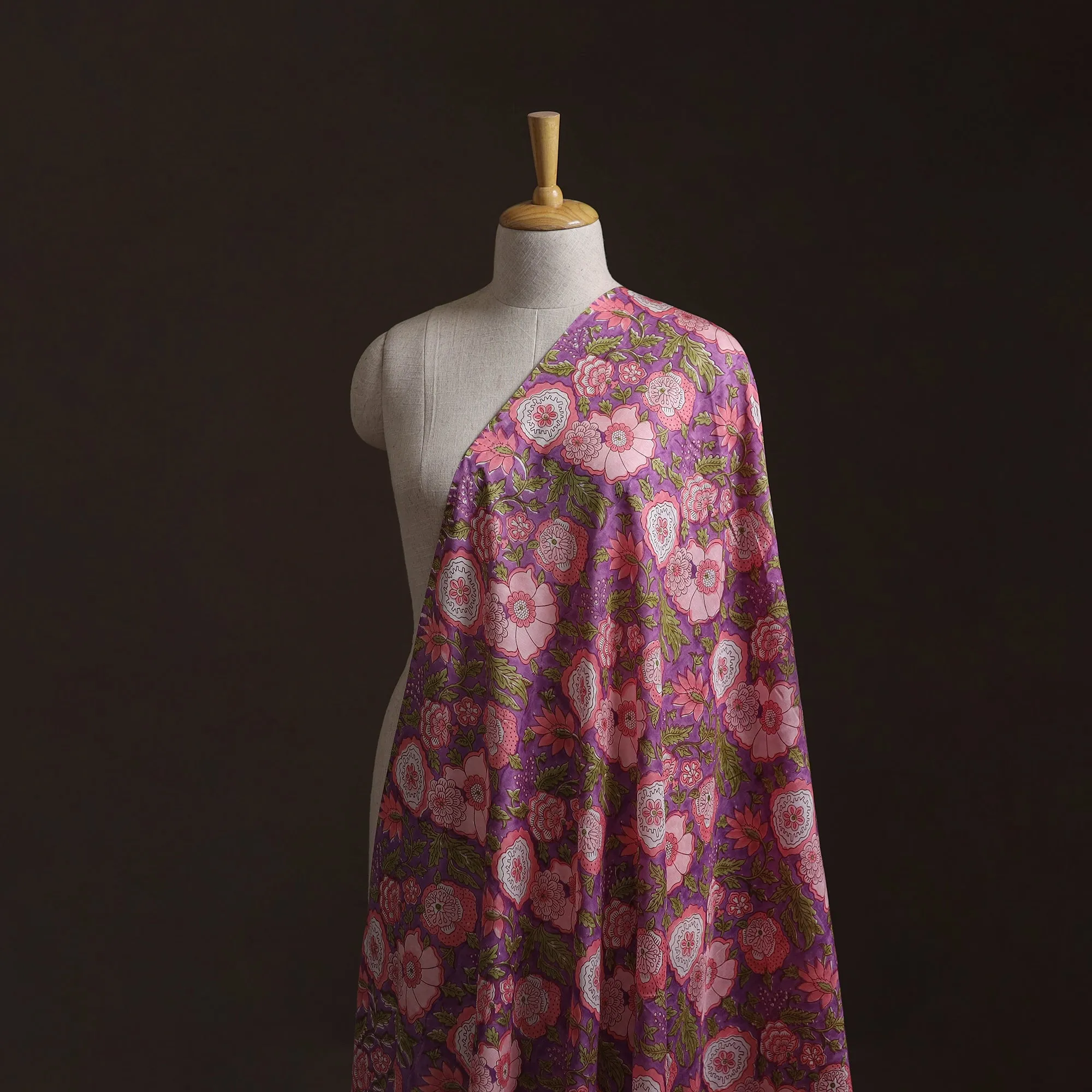 Purple - Sanganeri Hand Block Print Modal Silk Fabric 25 sold by Itokri product image thumbnail 2