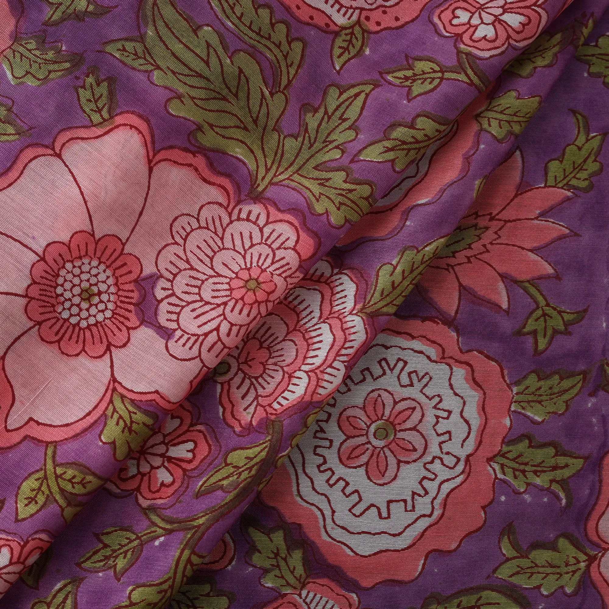 Purple - Sanganeri Hand Block Print Modal Silk Fabric 25 sold by Itokri product image thumbnail 3