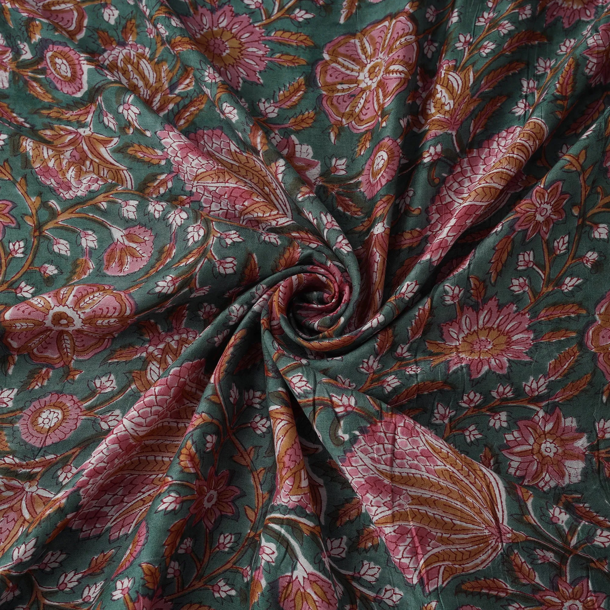 Green - Sanganeri Hand Block Print Modal Silk Fabric 18 sold by Itokri