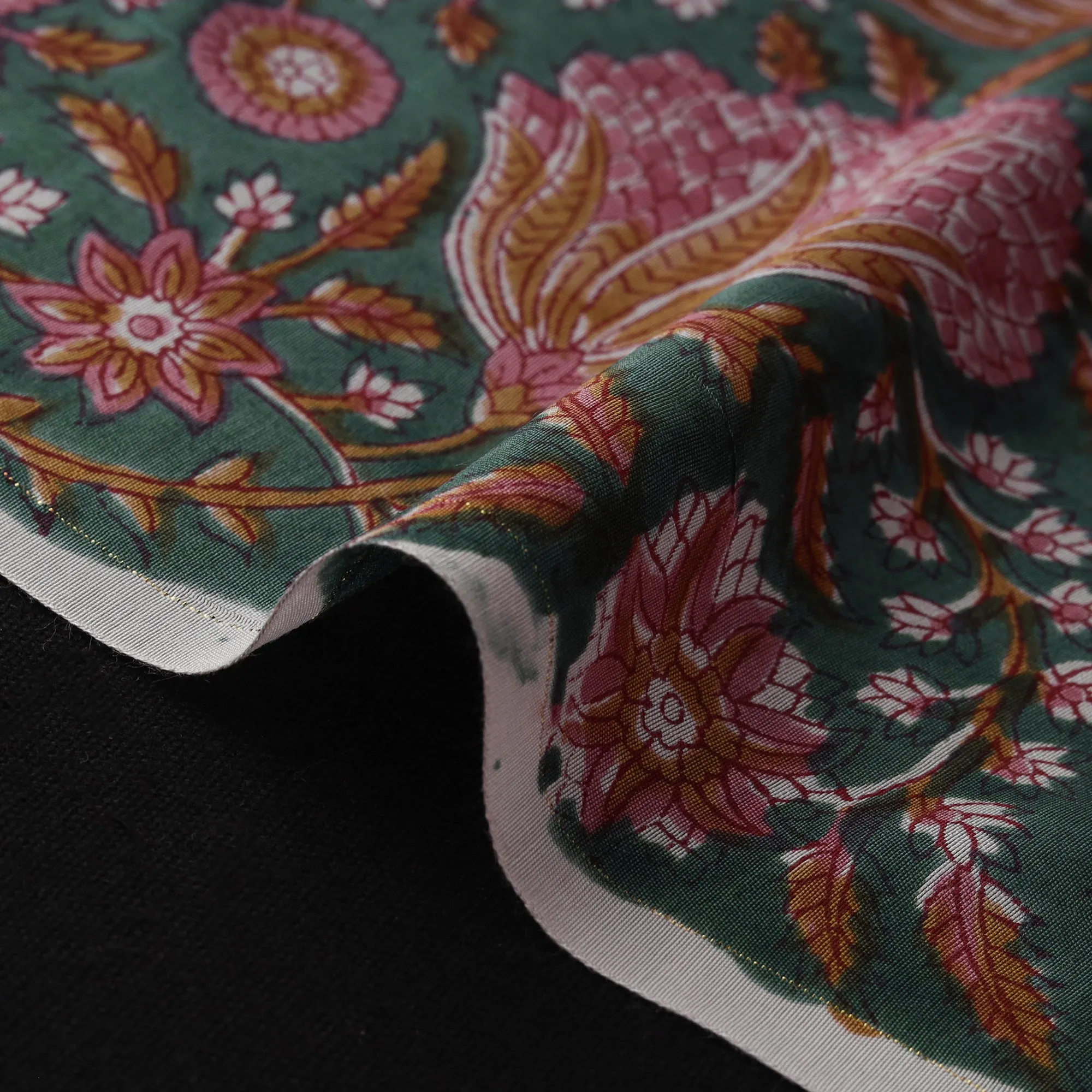 Green - Sanganeri Hand Block Print Modal Silk Fabric 18 sold by Itokri product image thumbnail 4
