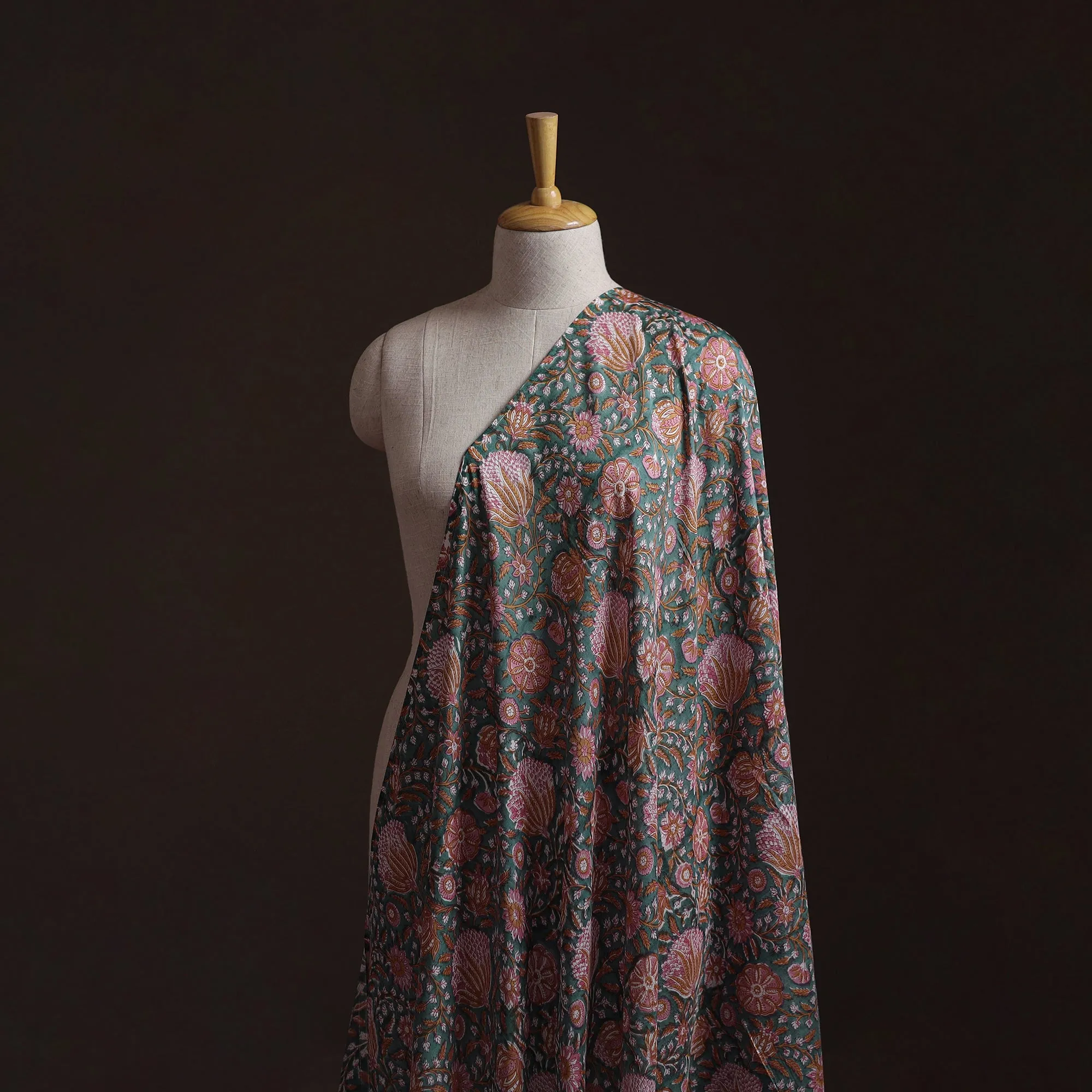Green - Sanganeri Hand Block Print Modal Silk Fabric 18 sold by Itokri product image thumbnail 2