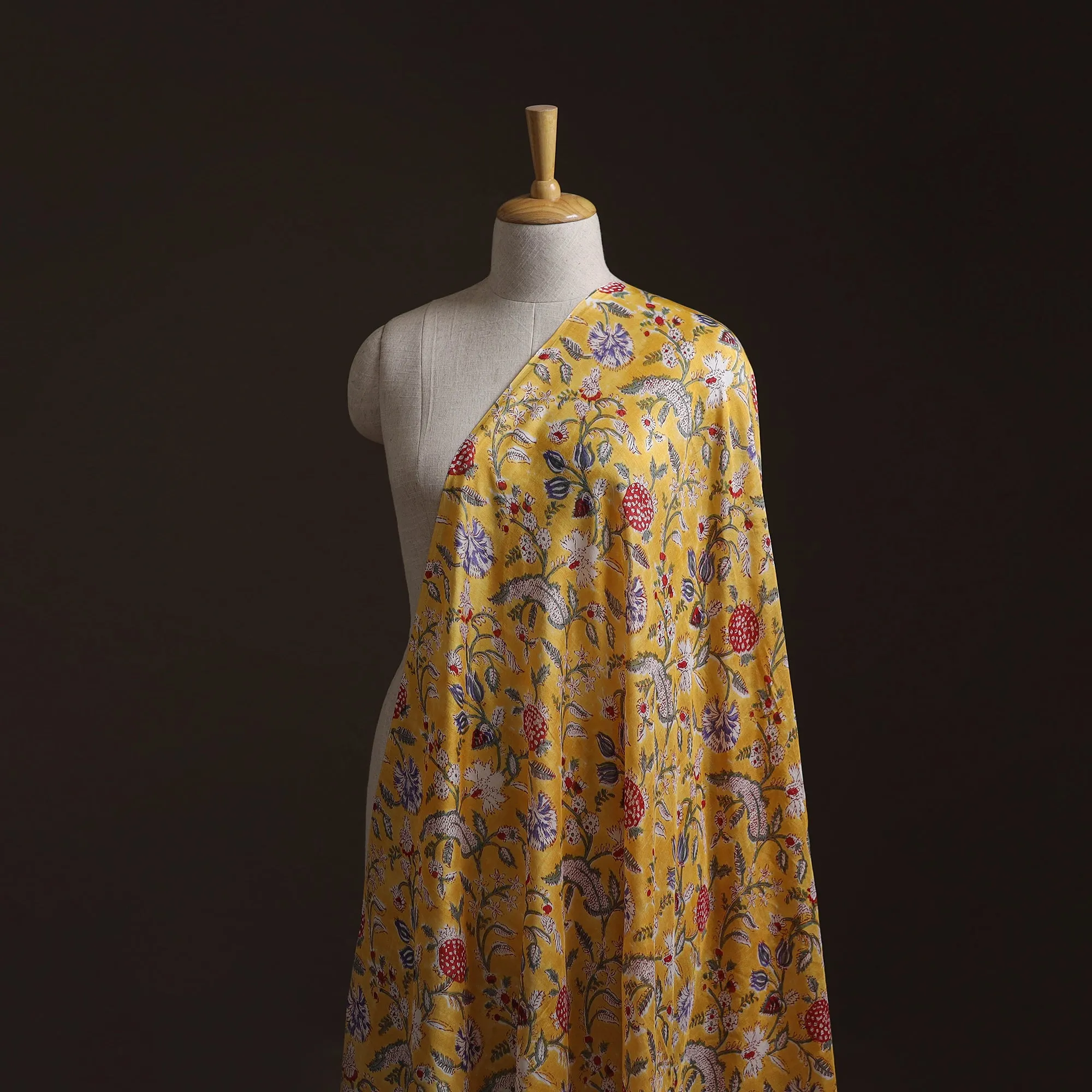 Yellow - Sanganeri Hand Block Print Modal Silk Fabric 15 sold by Itokri product image thumbnail 2
