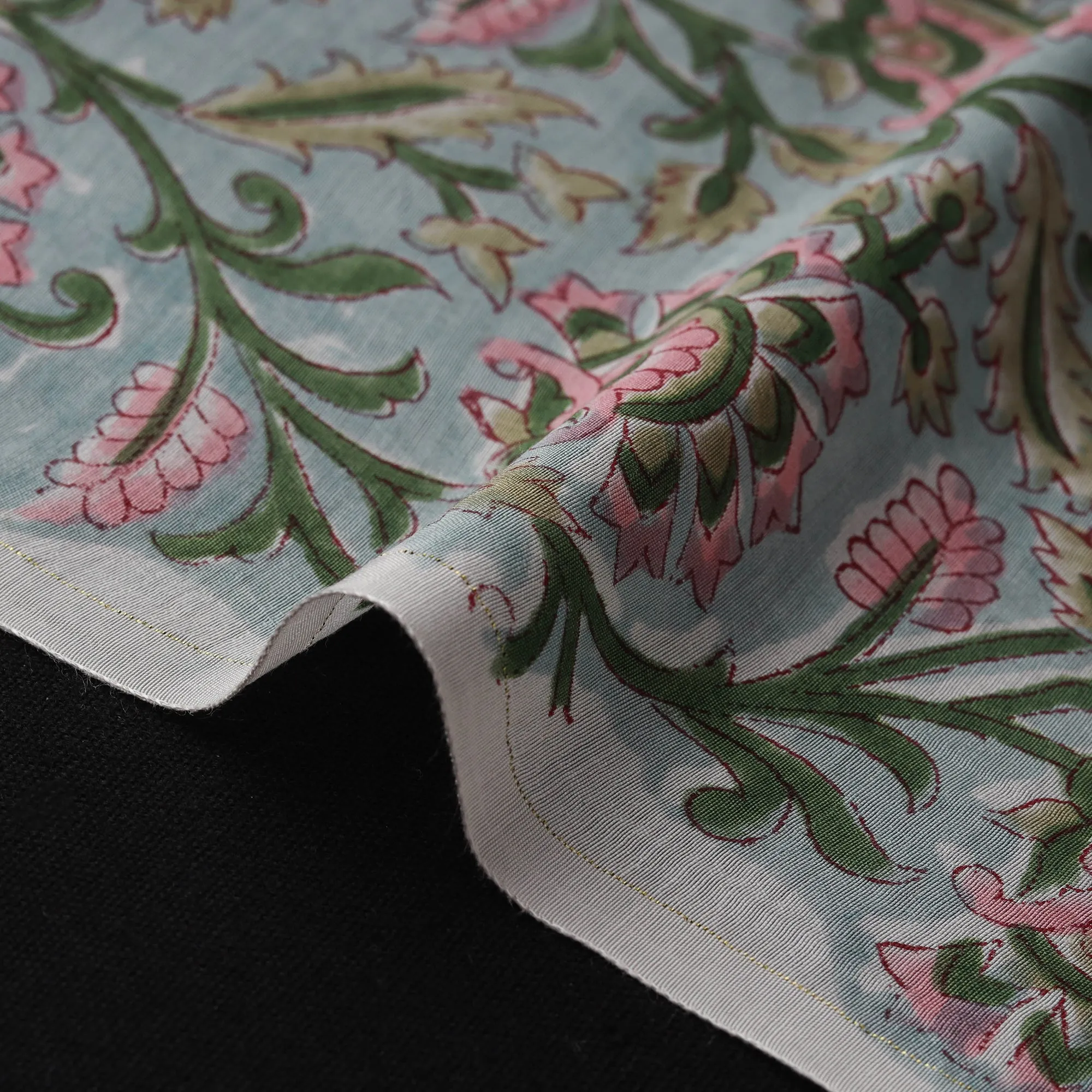 Green - Sanganeri Hand Block Print Modal Silk Fabric 14 sold by Itokri product image thumbnail 4