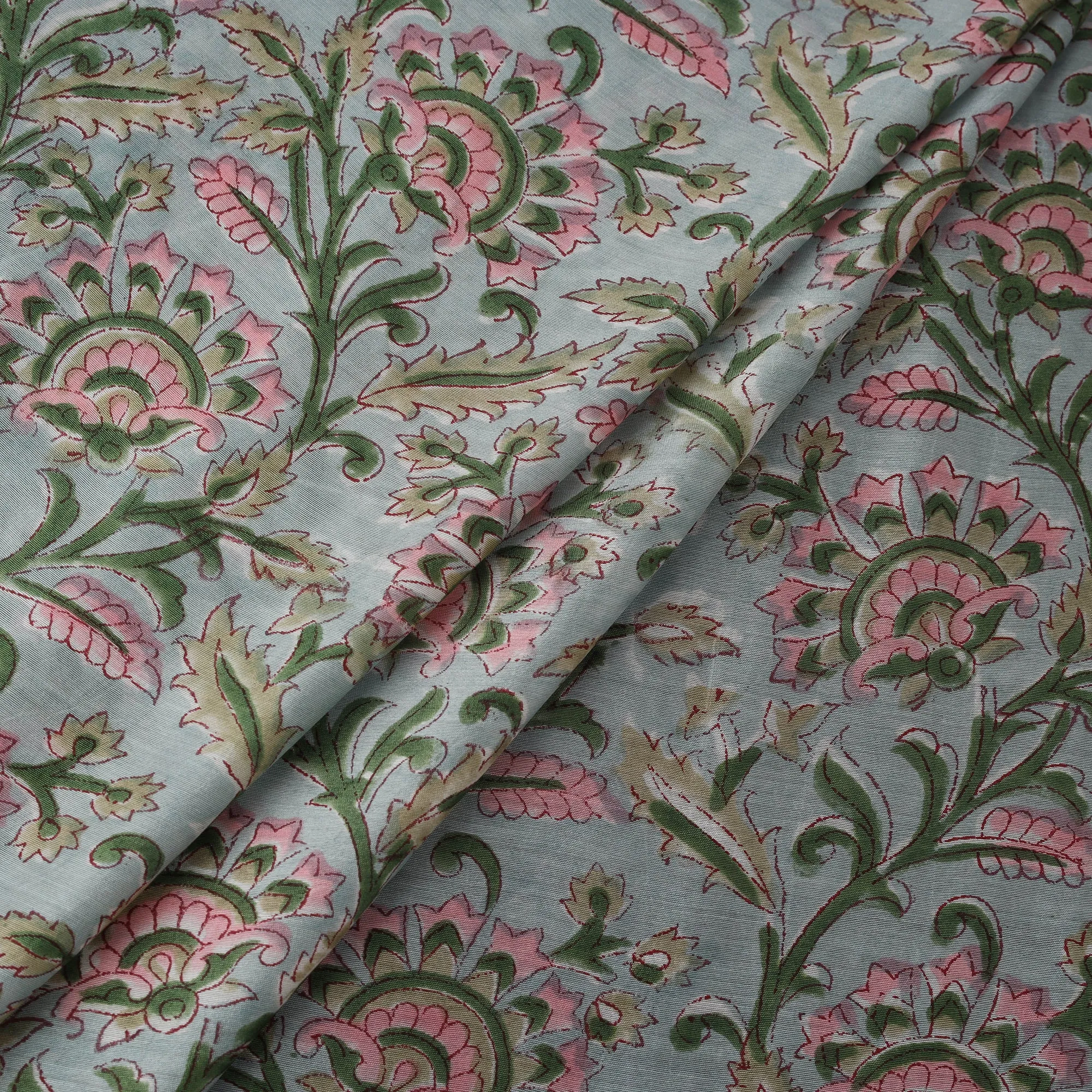 Green - Sanganeri Hand Block Print Modal Silk Fabric 14 sold by Itokri product image thumbnail 3