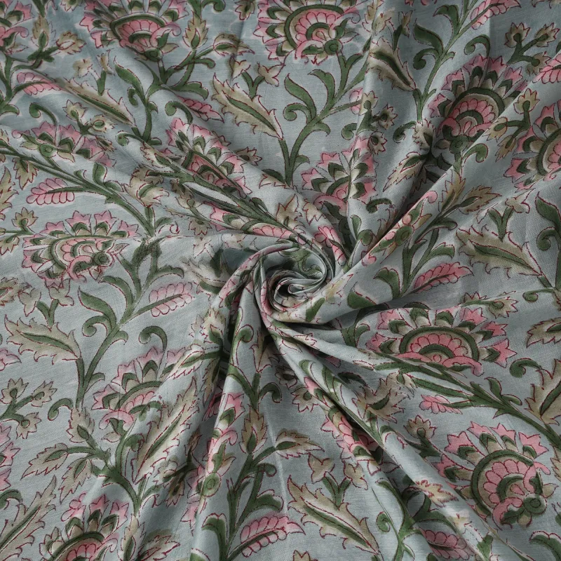 Green - Sanganeri Hand Block Print Modal Silk Fabric 14 made by Itokri