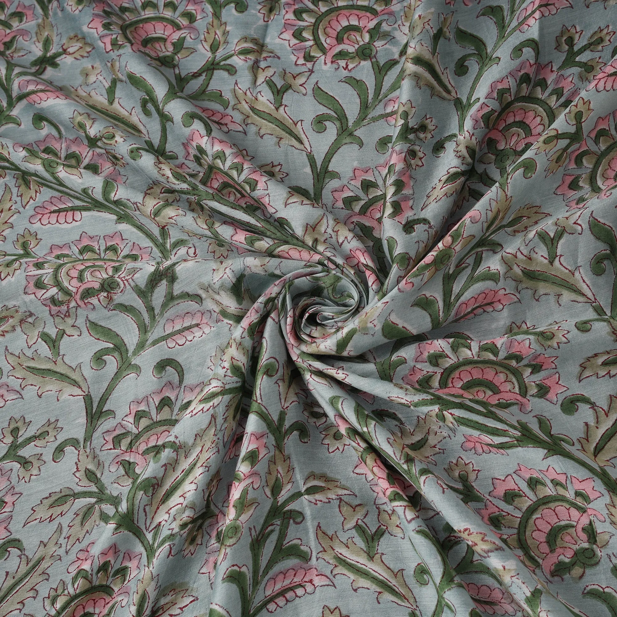 Green - Sanganeri Hand Block Print Modal Silk Fabric 14 sold by Itokri