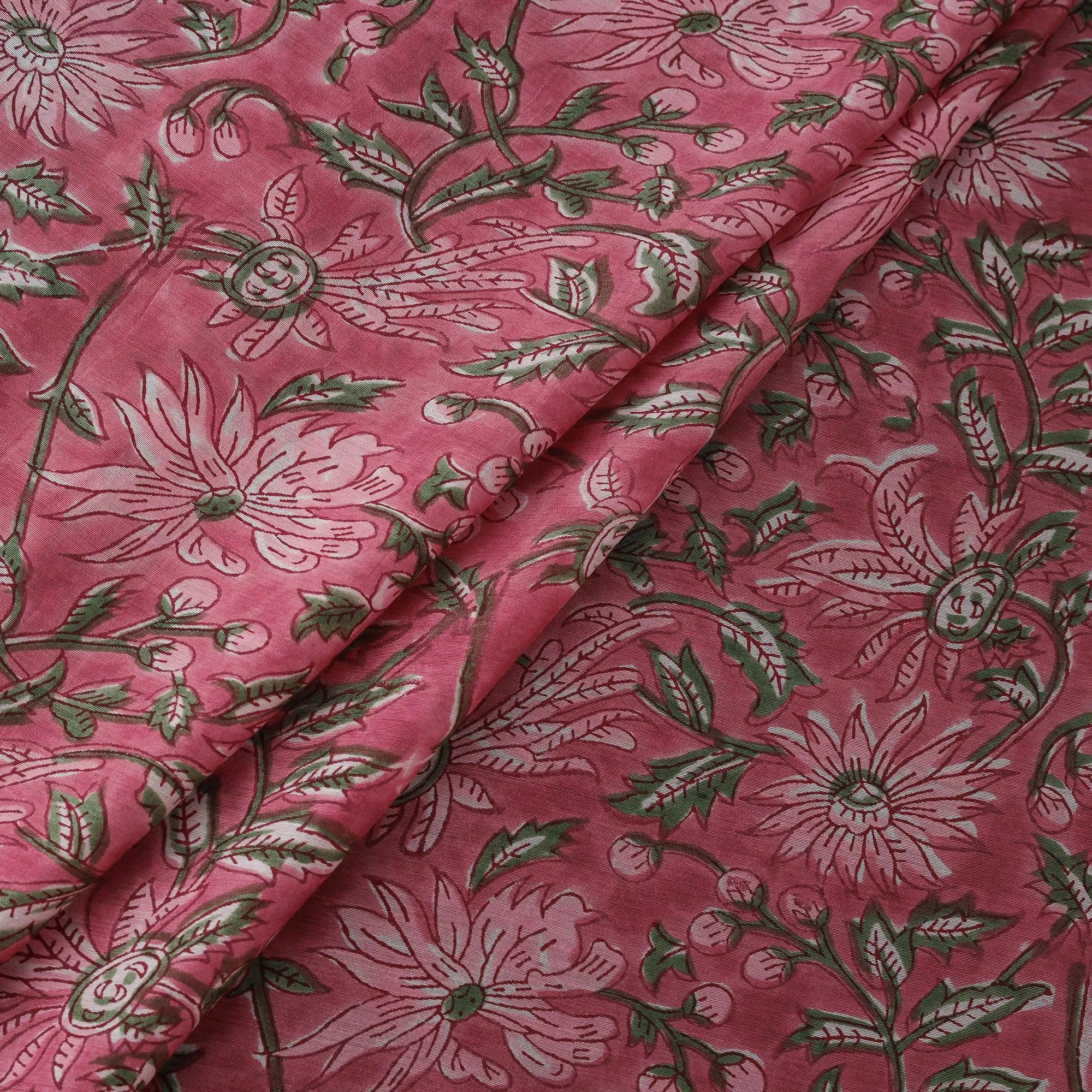 Pink - Sanganeri Hand Block Print Modal Silk Fabric 13 sold by Itokri product image thumbnail 3