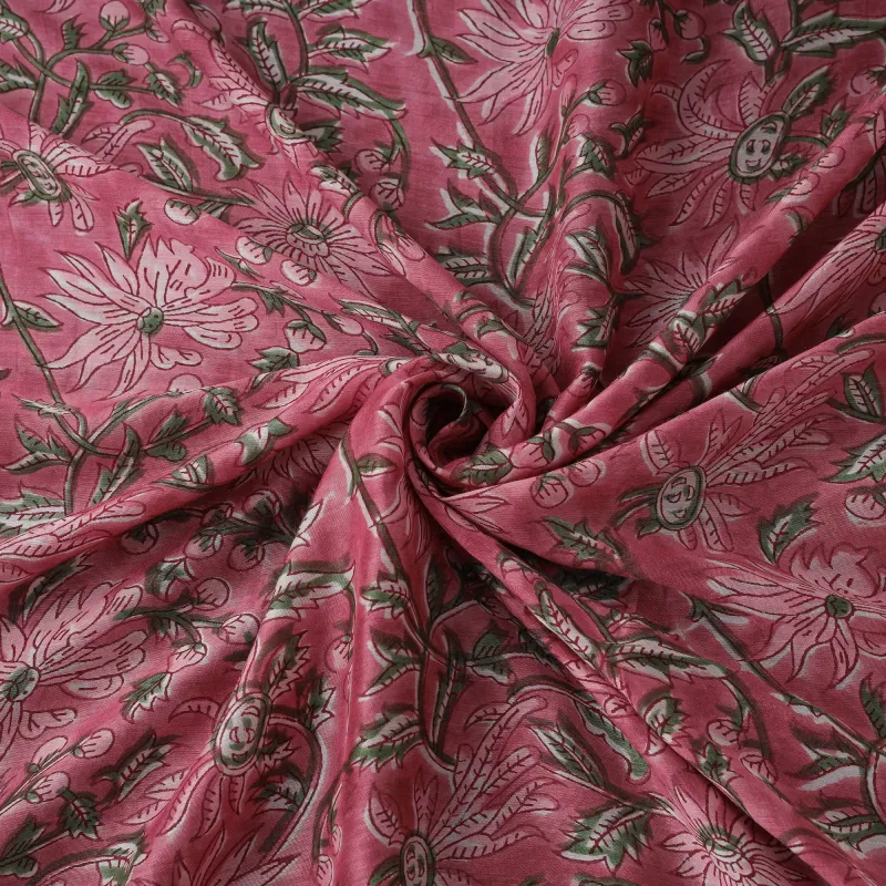 Pink - Sanganeri Hand Block Print Modal Silk Fabric 13 made by Itokri