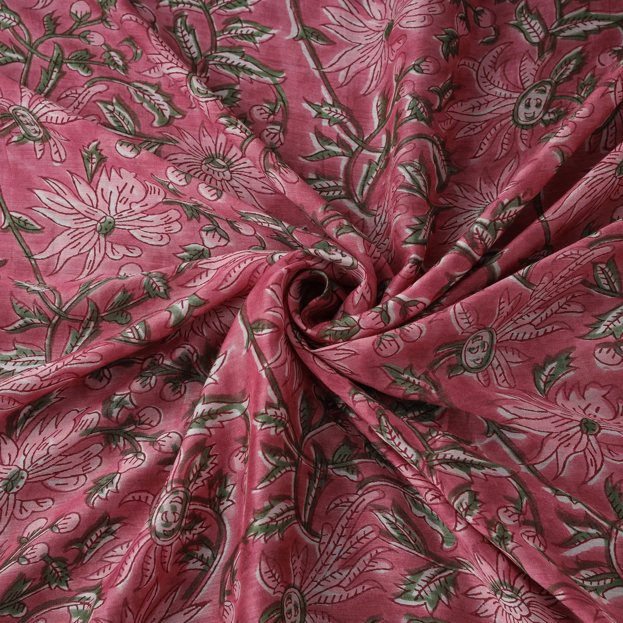 Pink - Sanganeri Hand Block Print Modal Silk Fabric 13 sold by Itokri