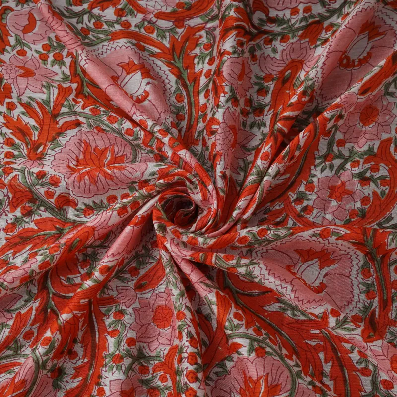 Red - Sanganeri Hand Block Print Modal Silk Fabric 12 made by Itokri