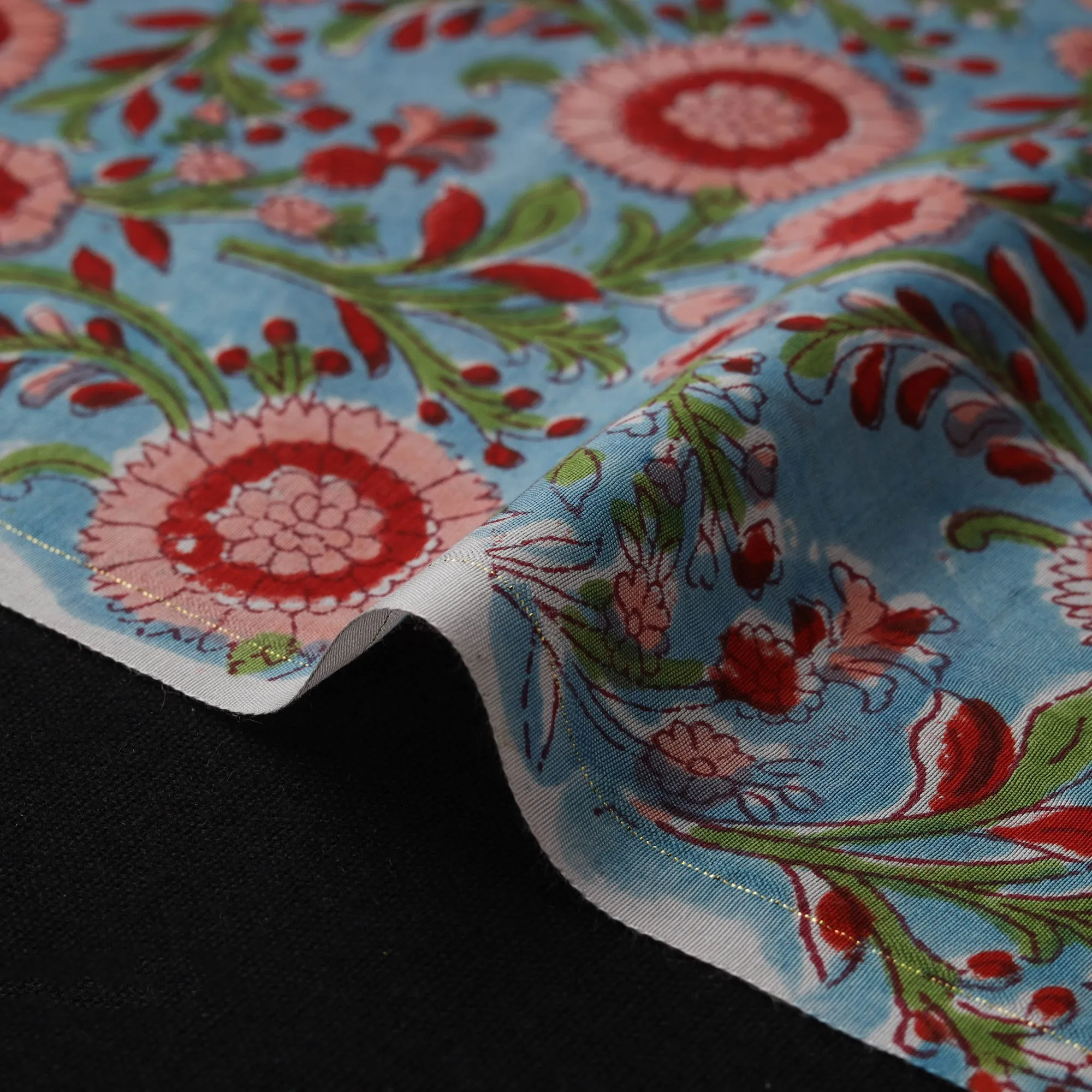 Blue - Sanganeri Hand Block Print Modal Silk Fabric 07 sold by Itokri product image thumbnail 4