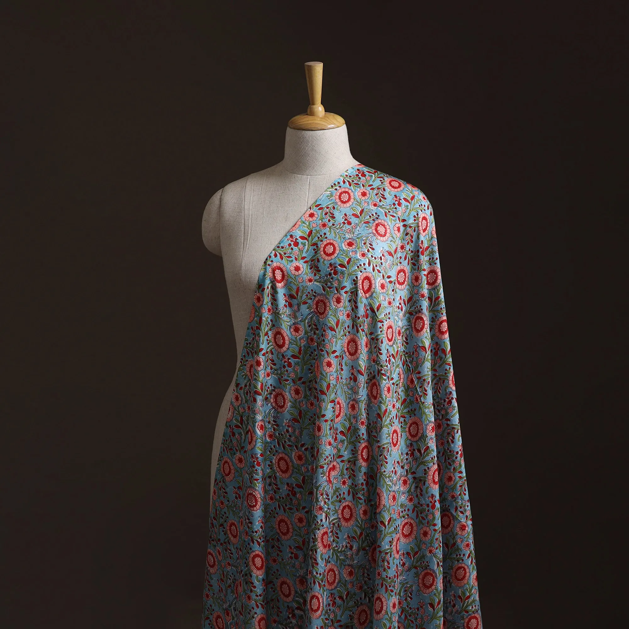 Blue - Sanganeri Hand Block Print Modal Silk Fabric 07 sold by Itokri product image thumbnail 2