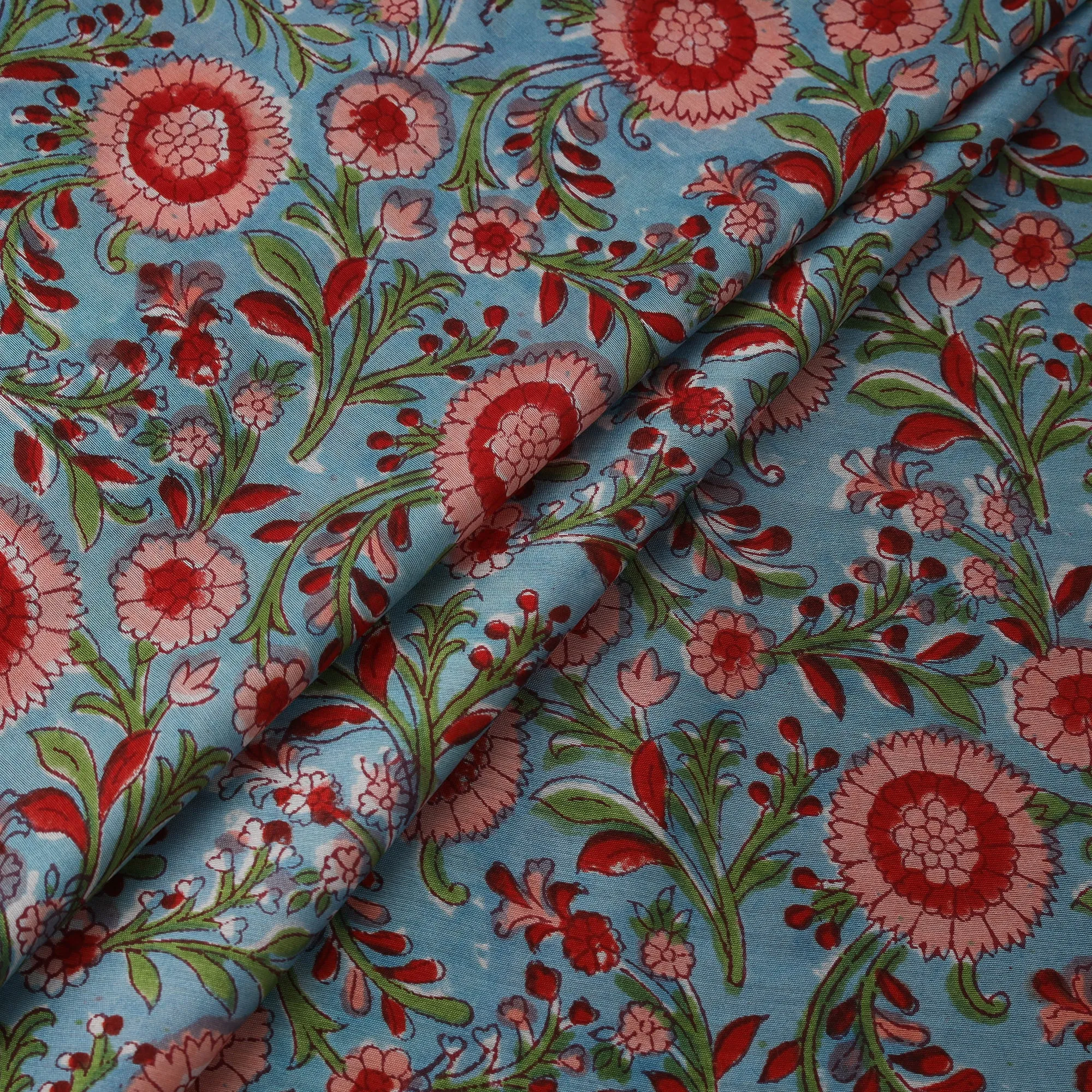 Blue - Sanganeri Hand Block Print Modal Silk Fabric 07 sold by Itokri product image thumbnail 3