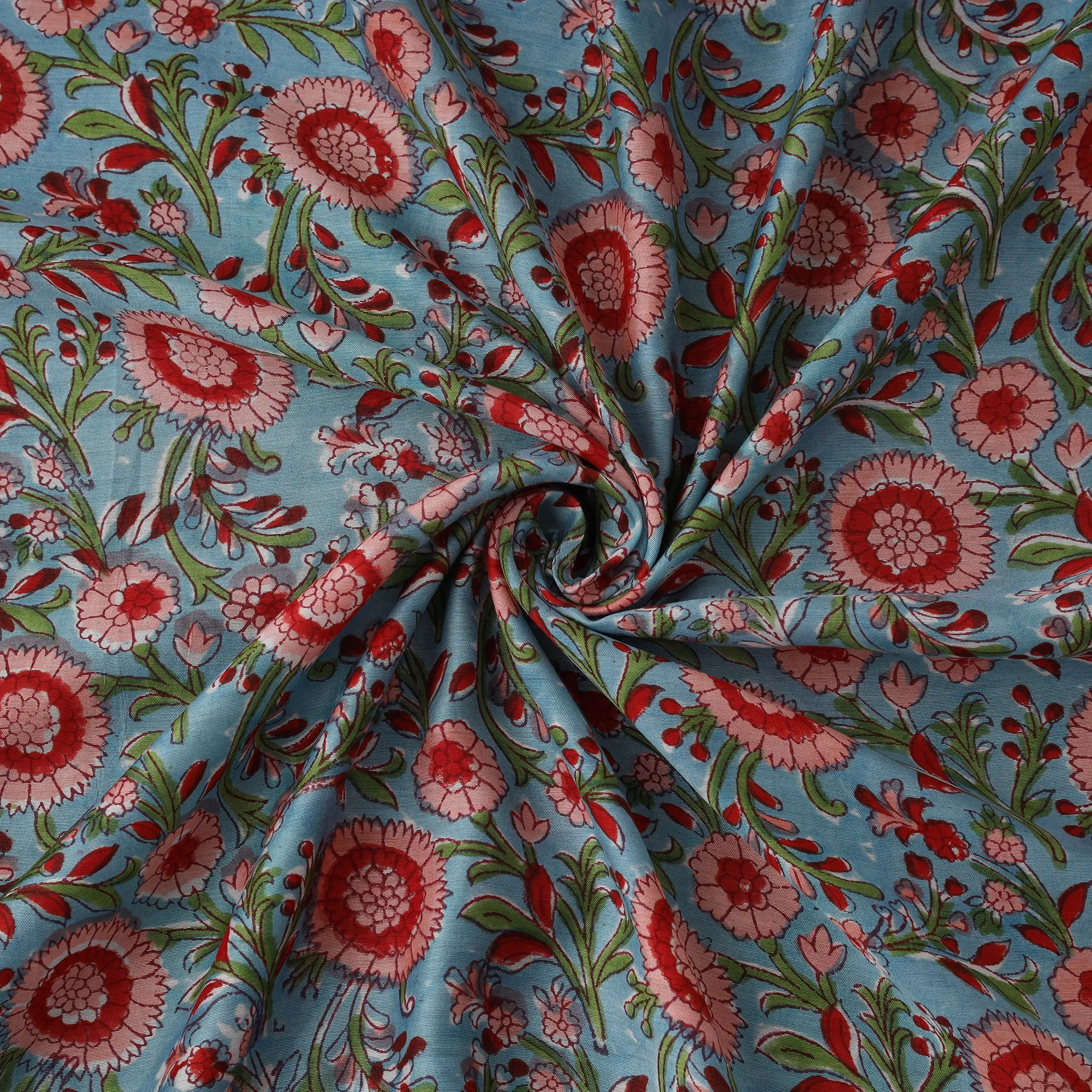 Blue - Sanganeri Hand Block Print Modal Silk Fabric 07 sold by Itokri