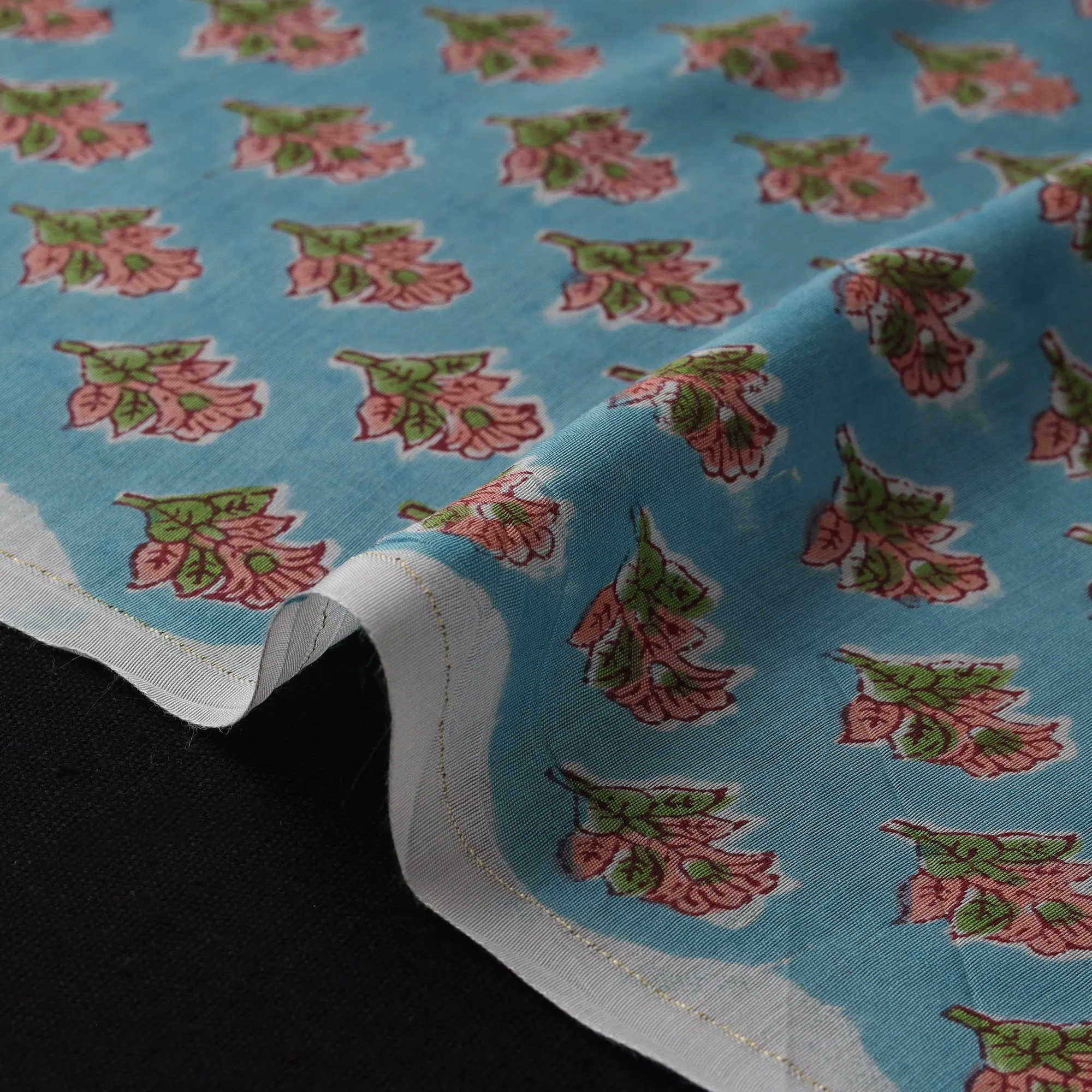 Blue - Sanganeri Hand Block Print Modal Silk Fabric 05 sold by Itokri product image thumbnail 4