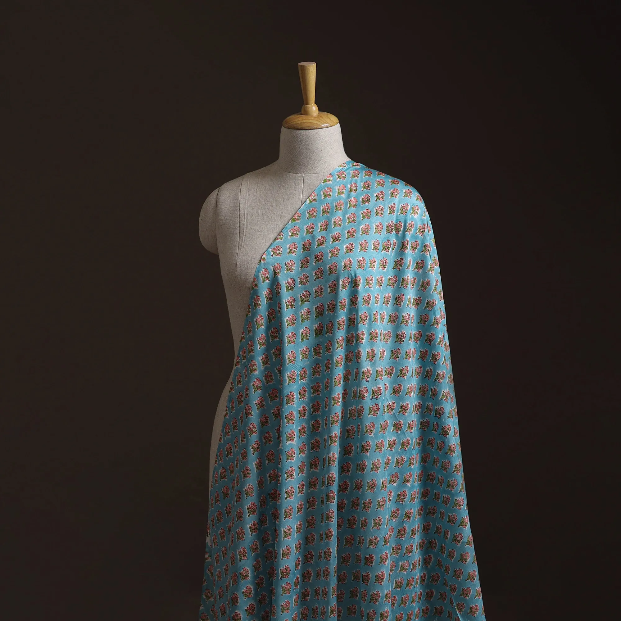 Blue - Sanganeri Hand Block Print Modal Silk Fabric 05 sold by Itokri product image thumbnail 2