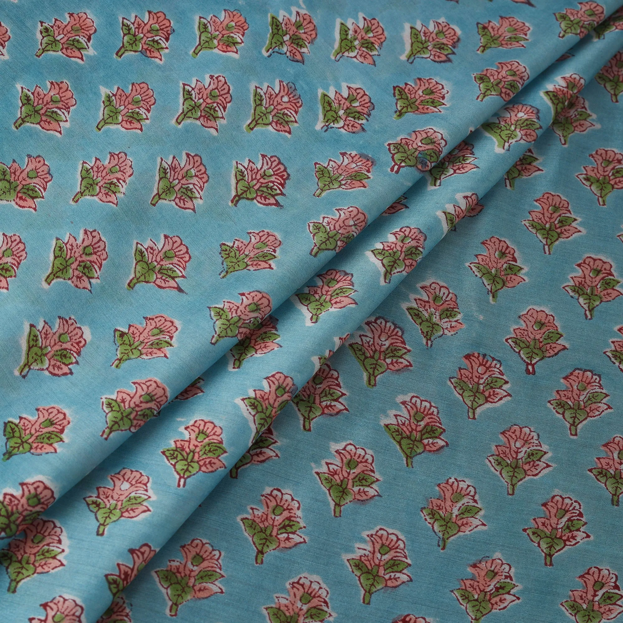 Blue - Sanganeri Hand Block Print Modal Silk Fabric 05 sold by Itokri product image thumbnail 3