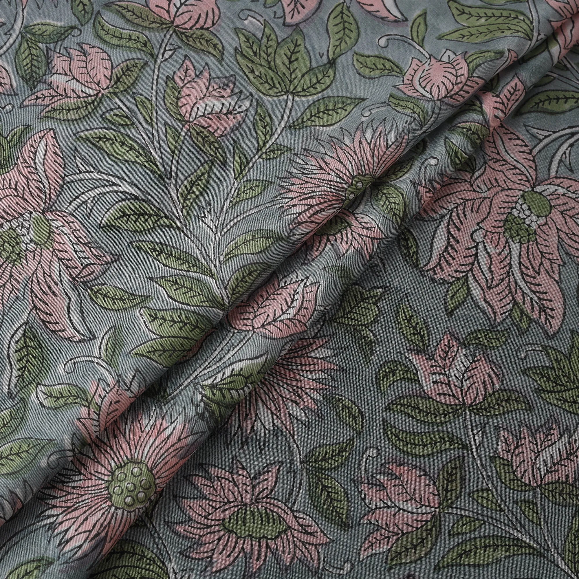 Green - Sanganeri Hand Block Print Modal Silk Fabric 04 sold by Itokri product image thumbnail 3