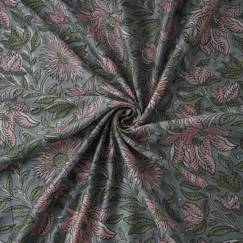 Green - Sanganeri Hand Block Print Modal Silk Fabric 04 made by Itokri
