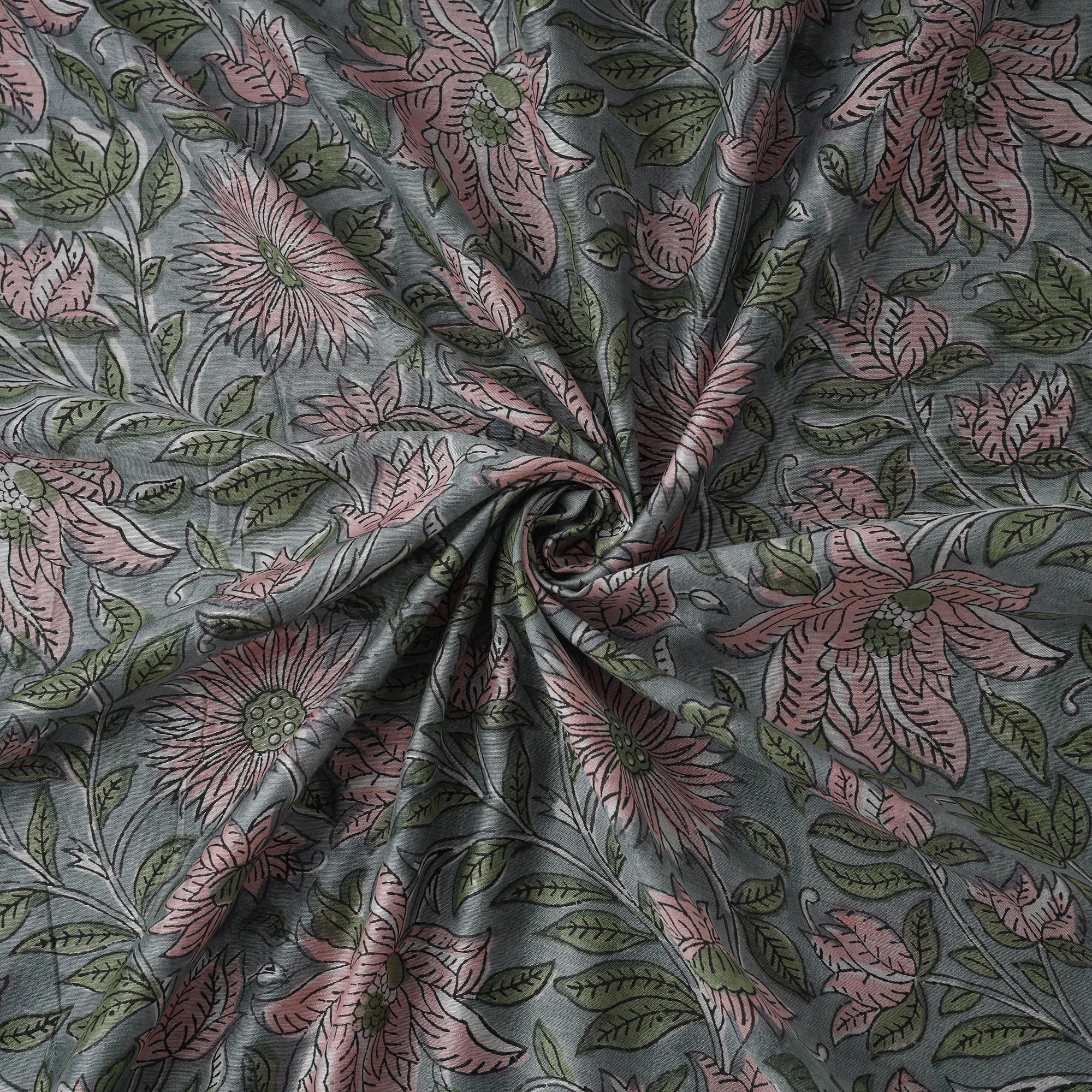 Green - Sanganeri Hand Block Print Modal Silk Fabric 04 sold by Itokri