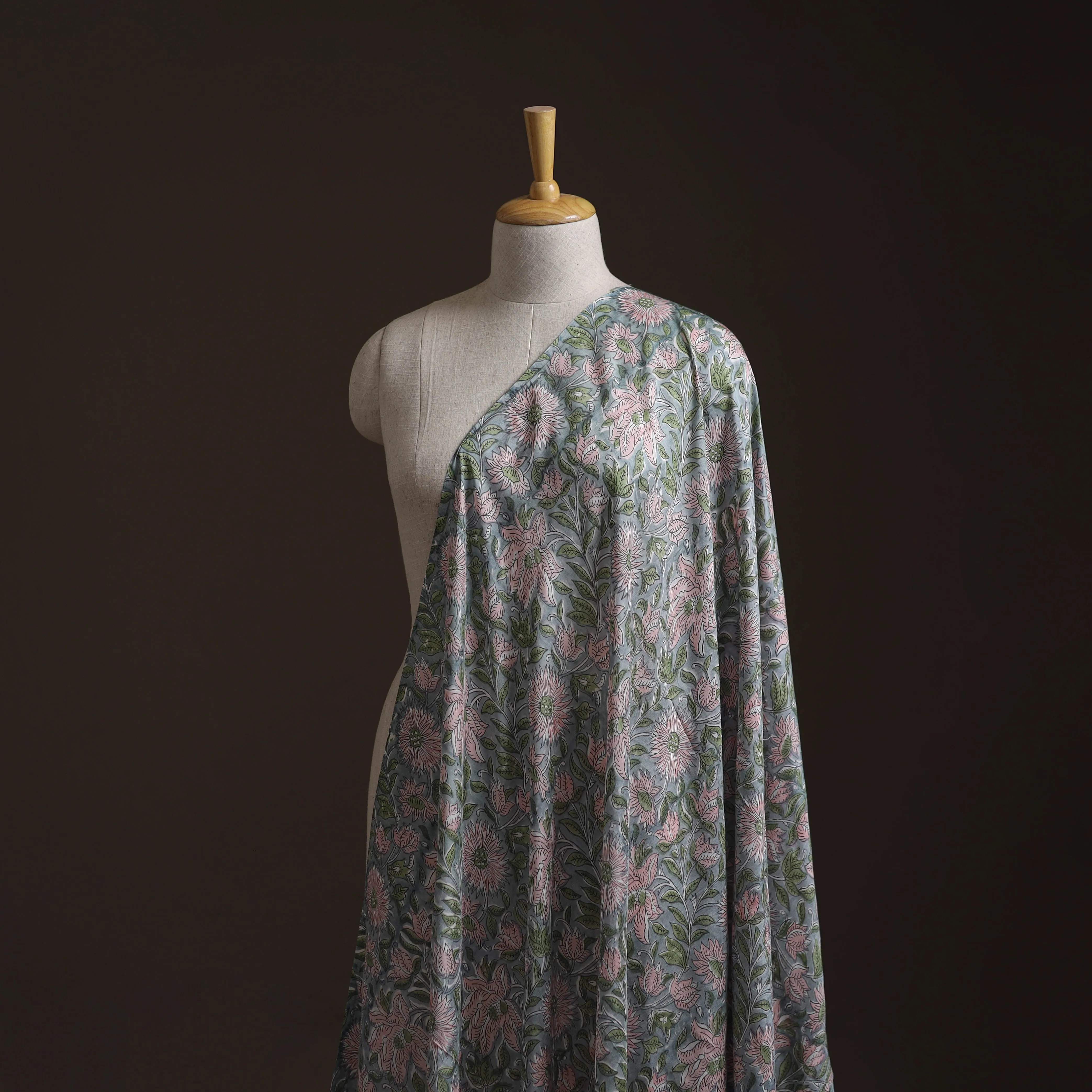 Green - Sanganeri Hand Block Print Modal Silk Fabric 04 sold by Itokri product image thumbnail 2