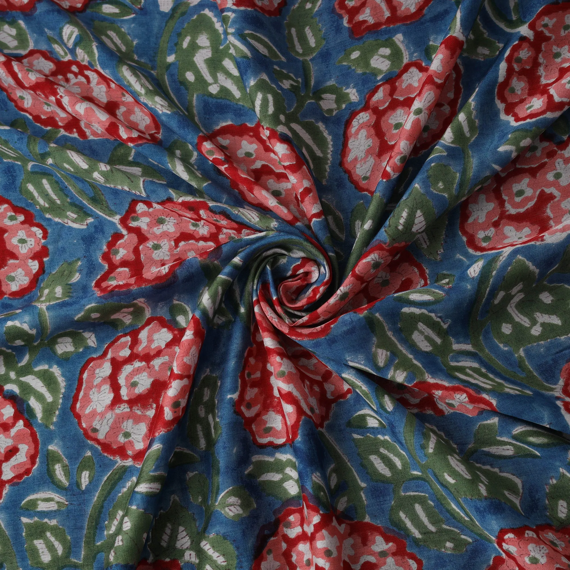 Blue - Sanganeri Hand Block Print Modal Silk Fabric 03 sold by Itokri