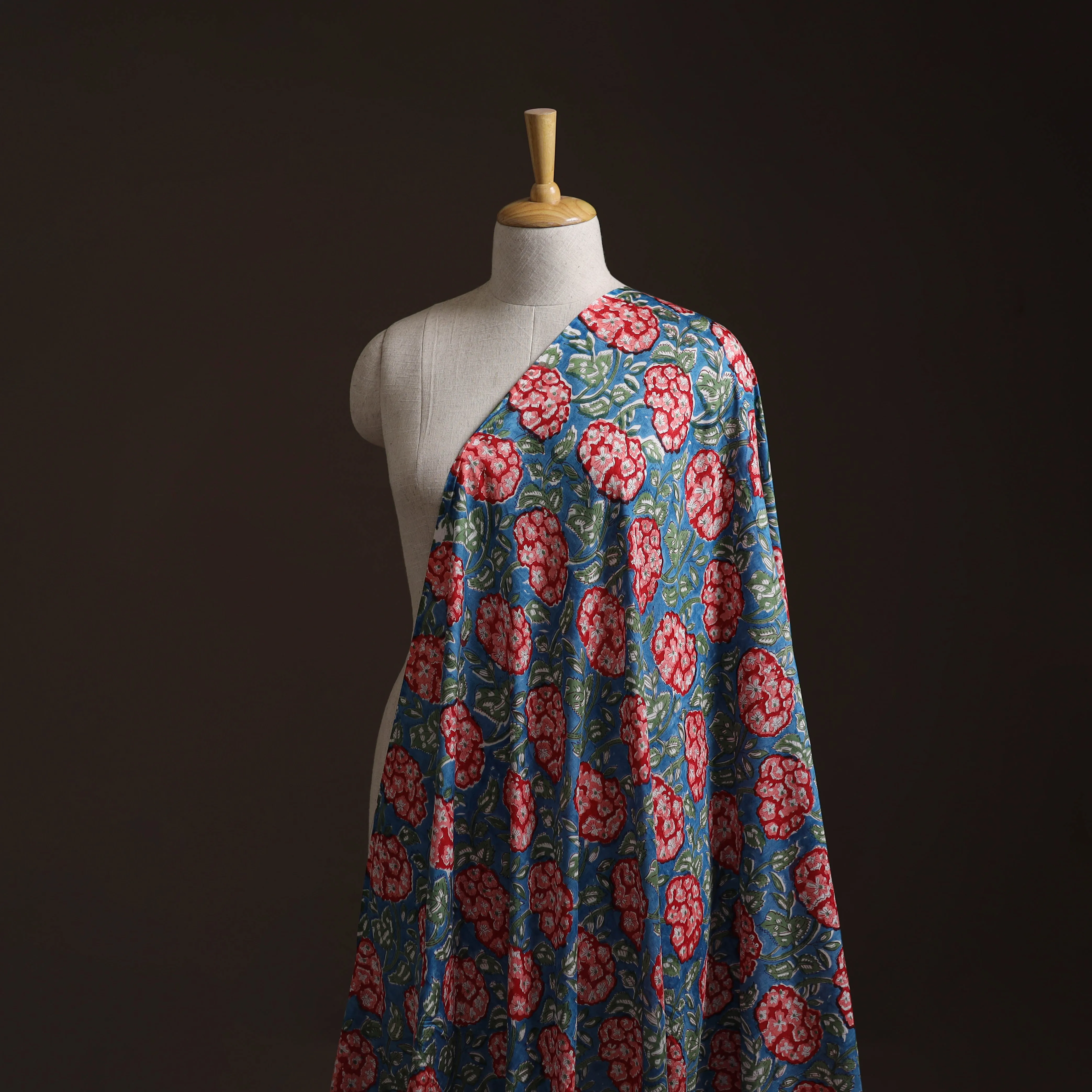 Blue - Sanganeri Hand Block Print Modal Silk Fabric 03 sold by Itokri product image thumbnail 2