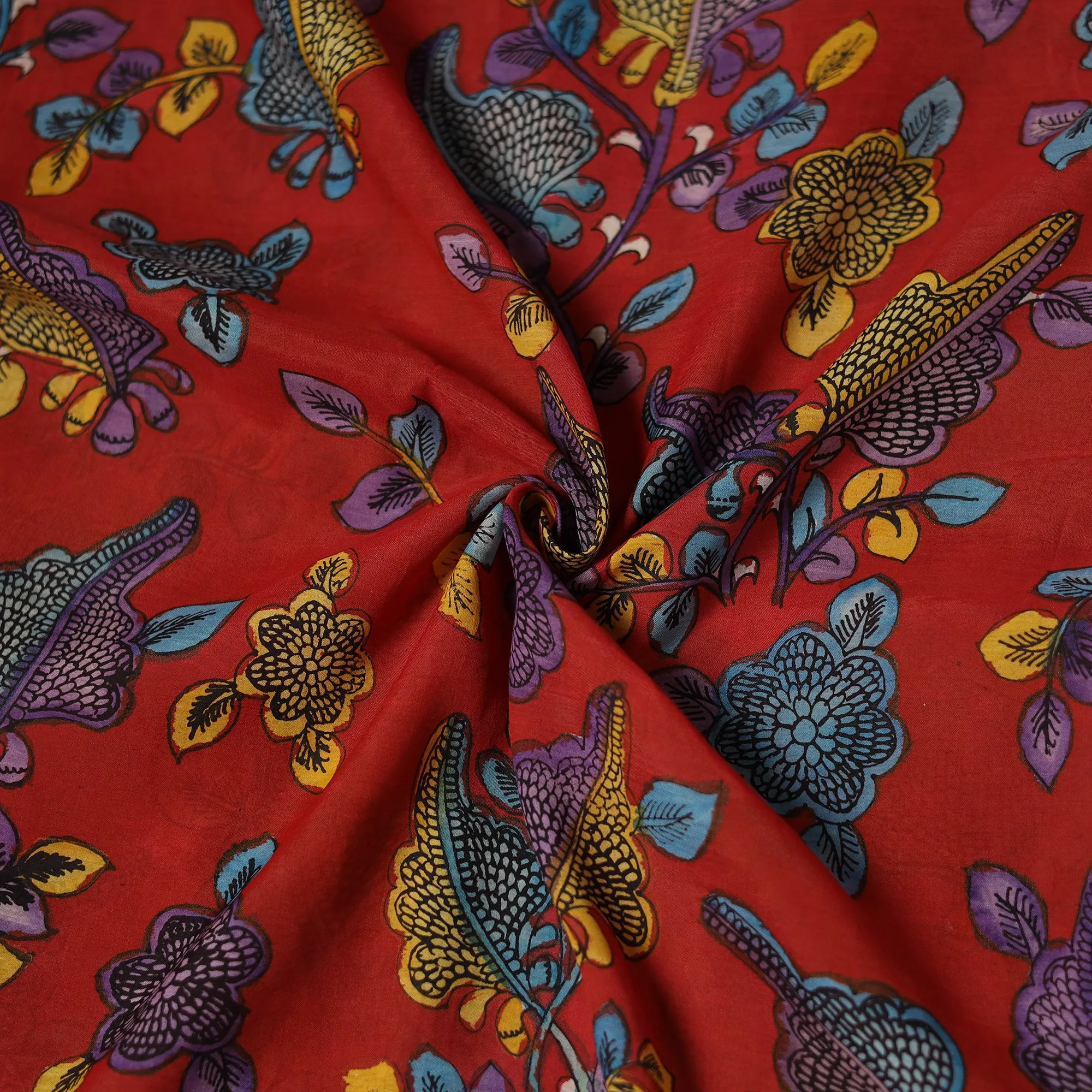 Red - Handpainted Srikalahasti Silk Cotton Pen Kalamkari Fabric 32 sold by Itokri product image thumbnail 2