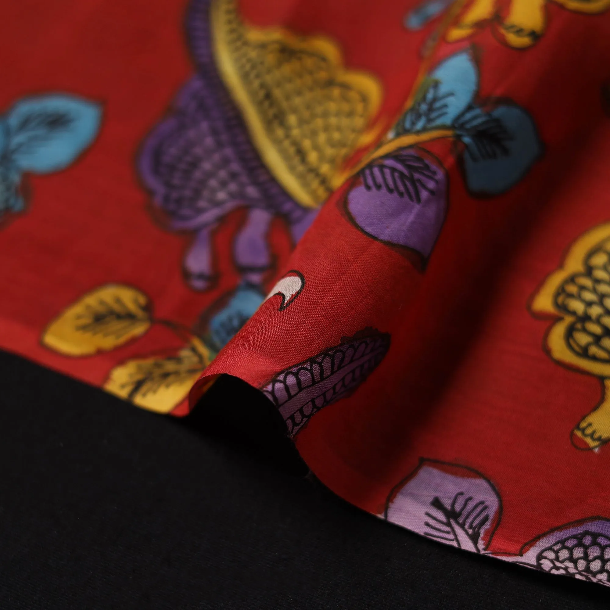 Red - Handpainted Srikalahasti Silk Cotton Pen Kalamkari Fabric 32 sold by Itokri product image thumbnail 4