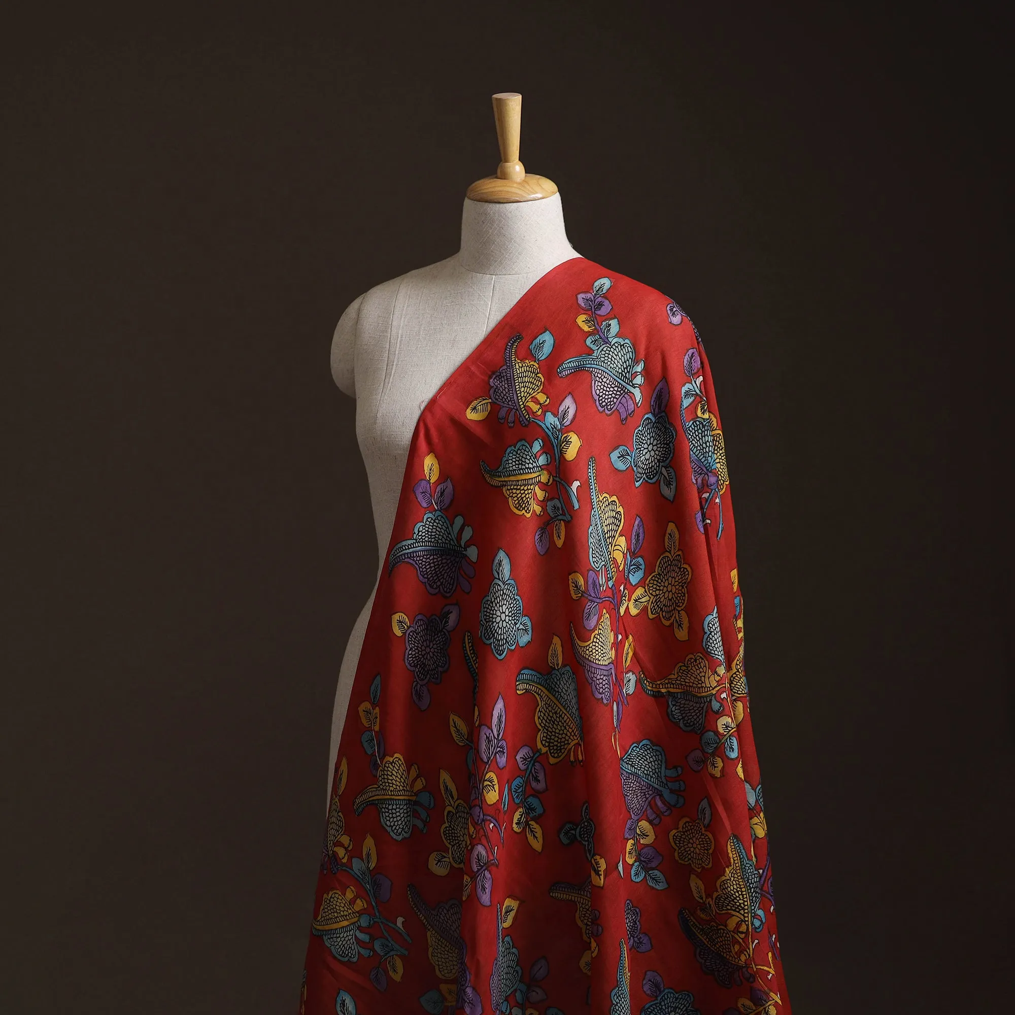Red - Handpainted Srikalahasti Silk Cotton Pen Kalamkari Fabric 32 sold by Itokri product image thumbnail 3
