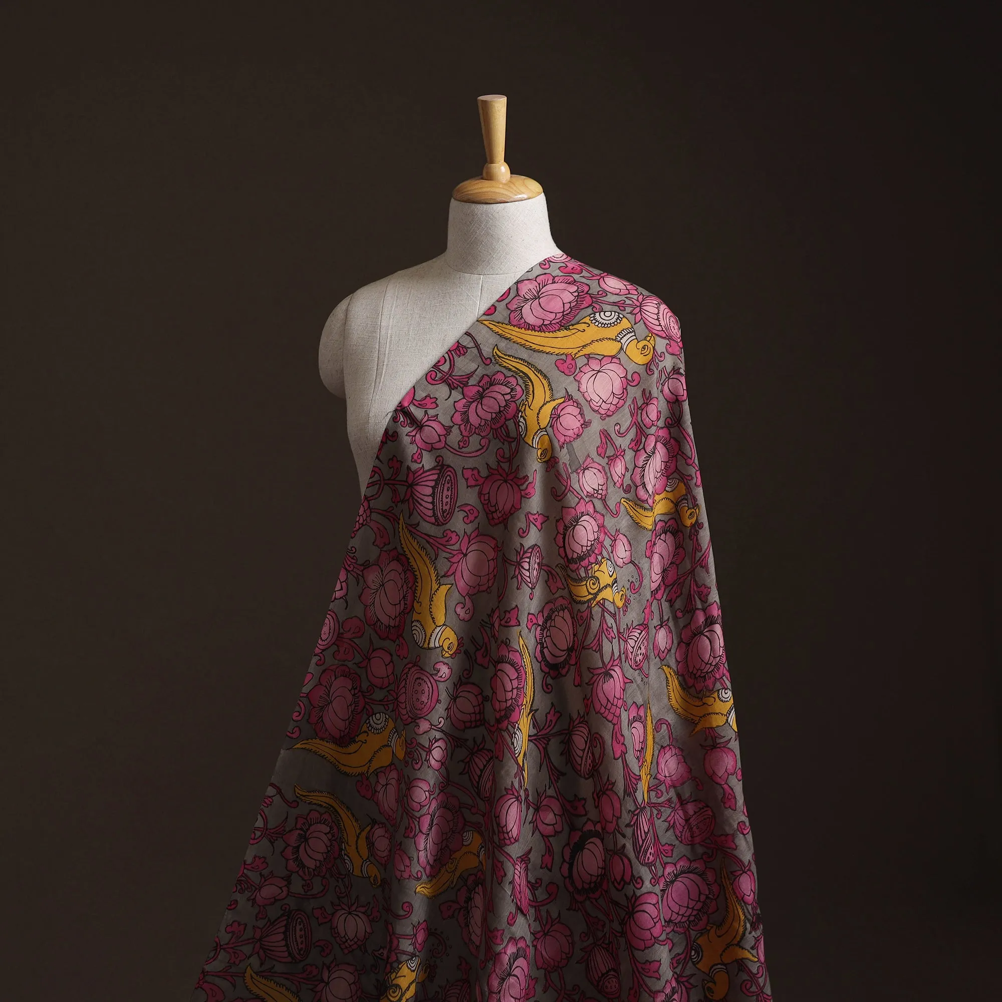 Pink - Handpainted Srikalahasti Silk Cotton Pen Kalamkari Fabric 26 sold by Itokri product image thumbnail 3
